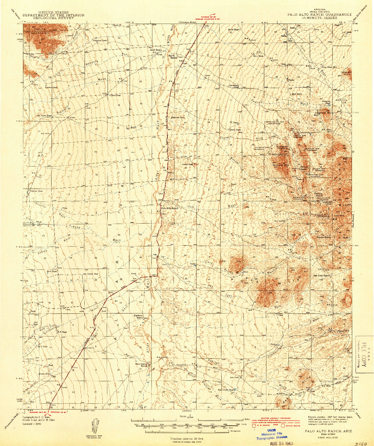 USGS 1:62500-SCALE QUADRANGLE FOR PALO ALTO RANCH, AZ 1943