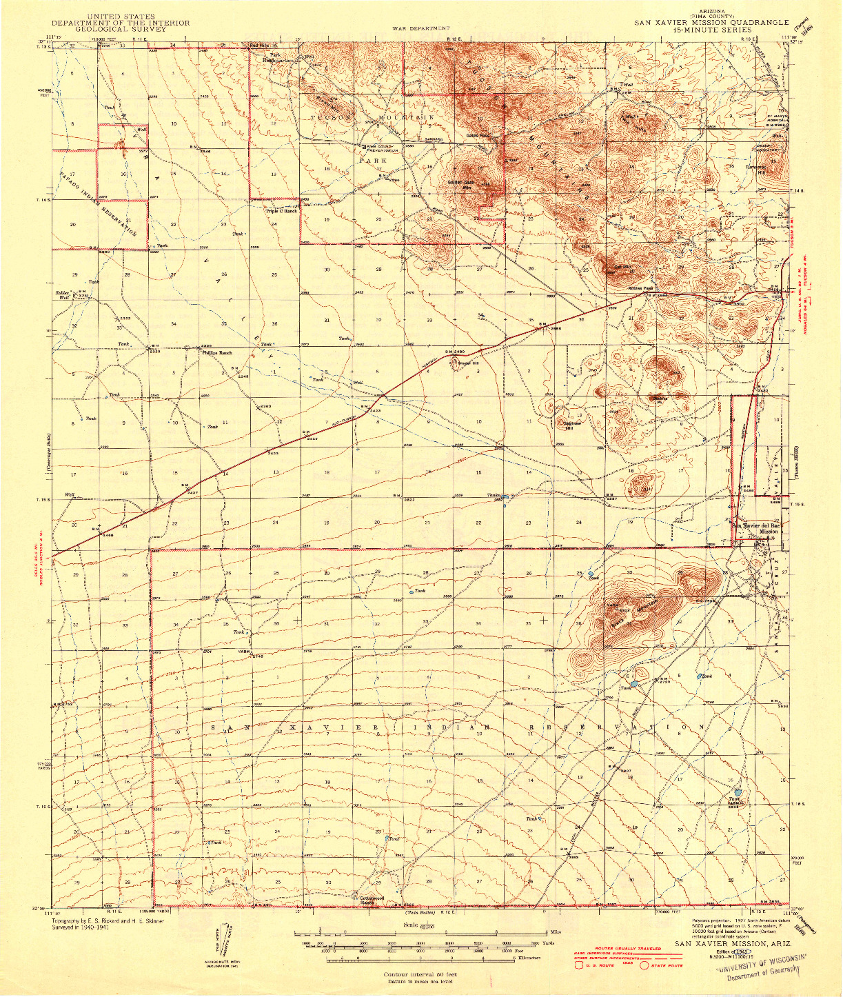 USGS 1:62500-SCALE QUADRANGLE FOR SAN XAVIER MISSION, AZ 1943