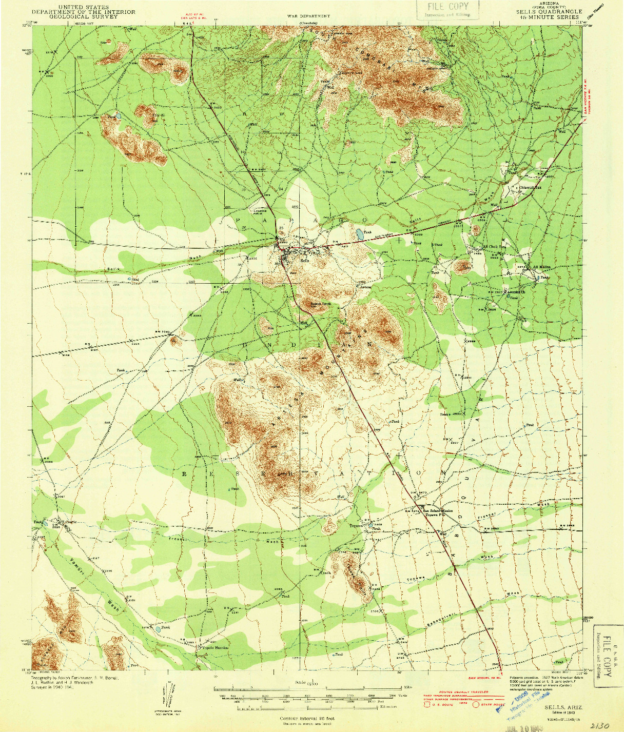 USGS 1:62500-SCALE QUADRANGLE FOR SELLS, AZ 1943