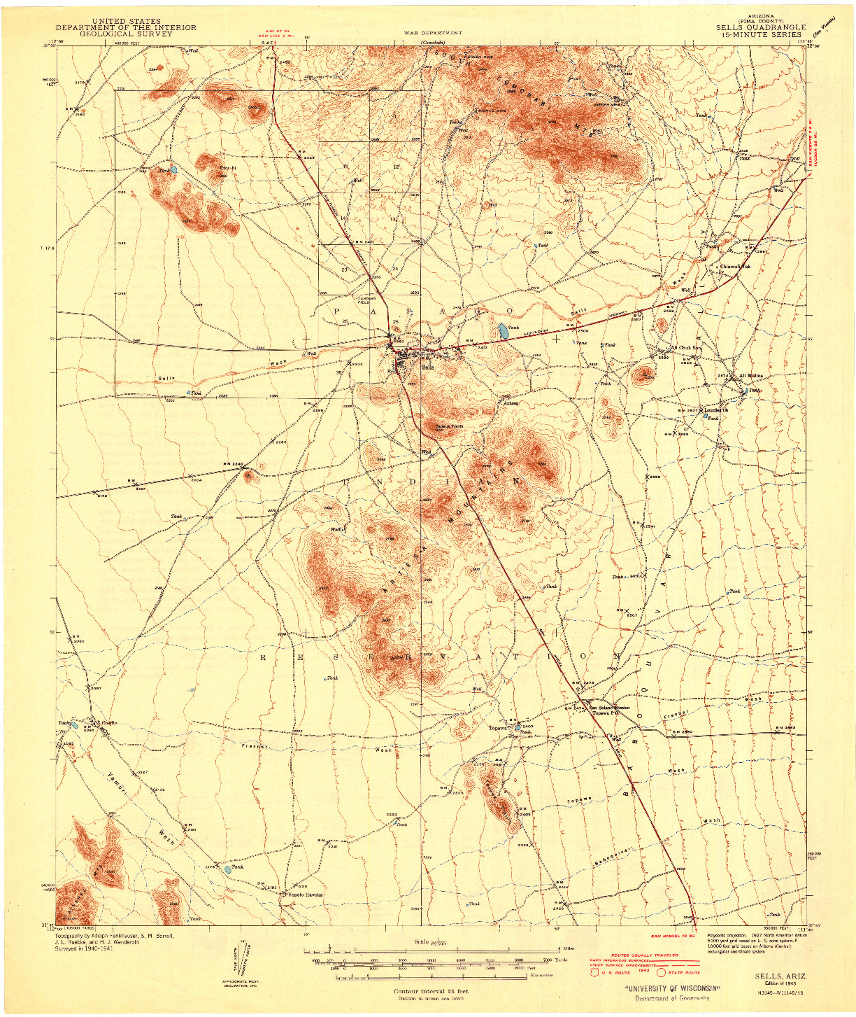 USGS 1:62500-SCALE QUADRANGLE FOR SELLS, AZ 1943