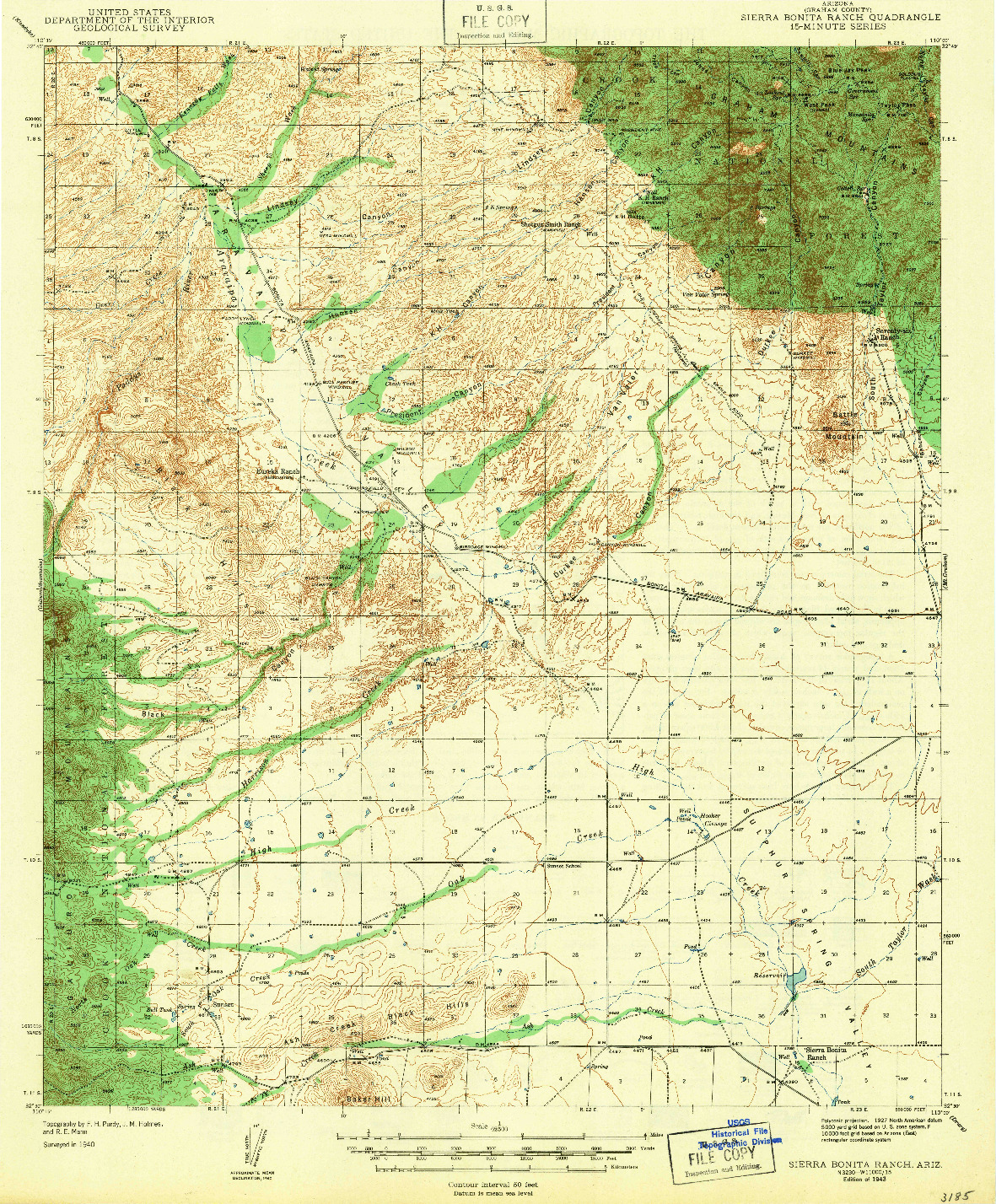 USGS 1:62500-SCALE QUADRANGLE FOR SIERRA BONITA RANCH, AZ 1943