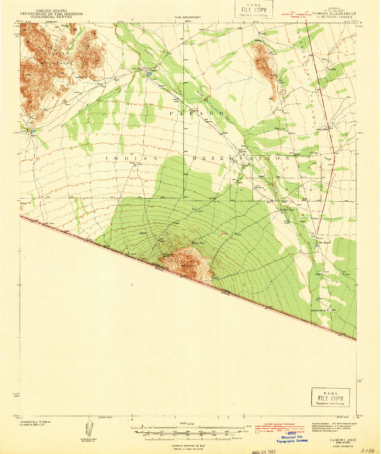 USGS 1:62500-SCALE QUADRANGLE FOR VAMORI, AZ 1943