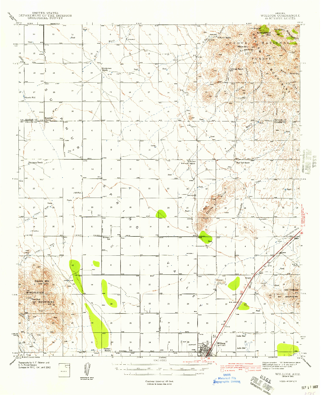 USGS 1:62500-SCALE QUADRANGLE FOR WILLCOX, AZ 1943