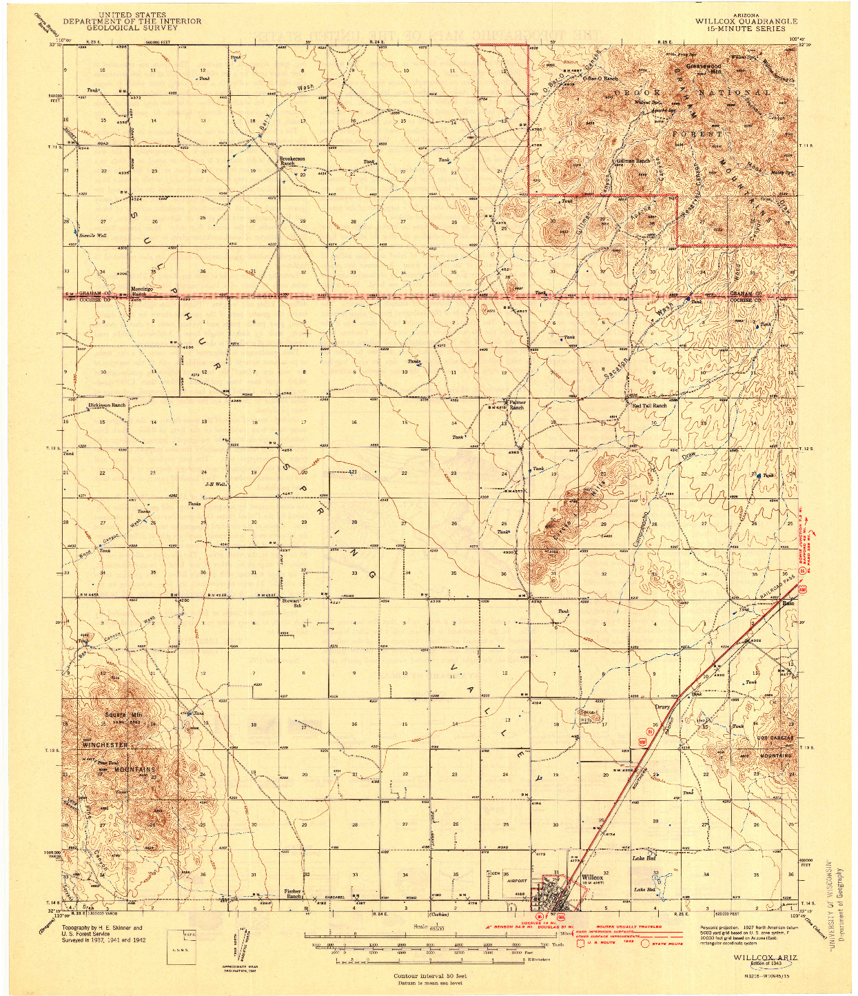 USGS 1:62500-SCALE QUADRANGLE FOR WILLCOX, AZ 1943