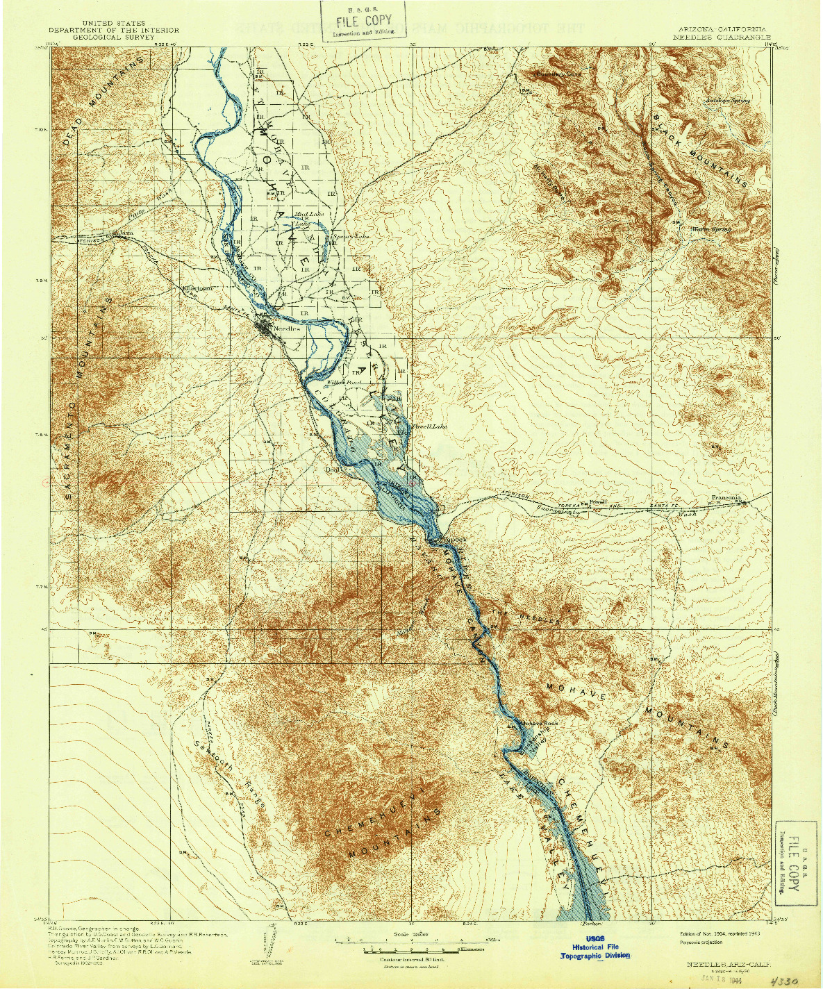 USGS 1:125000-SCALE QUADRANGLE FOR NEEDLES, AZ 1904