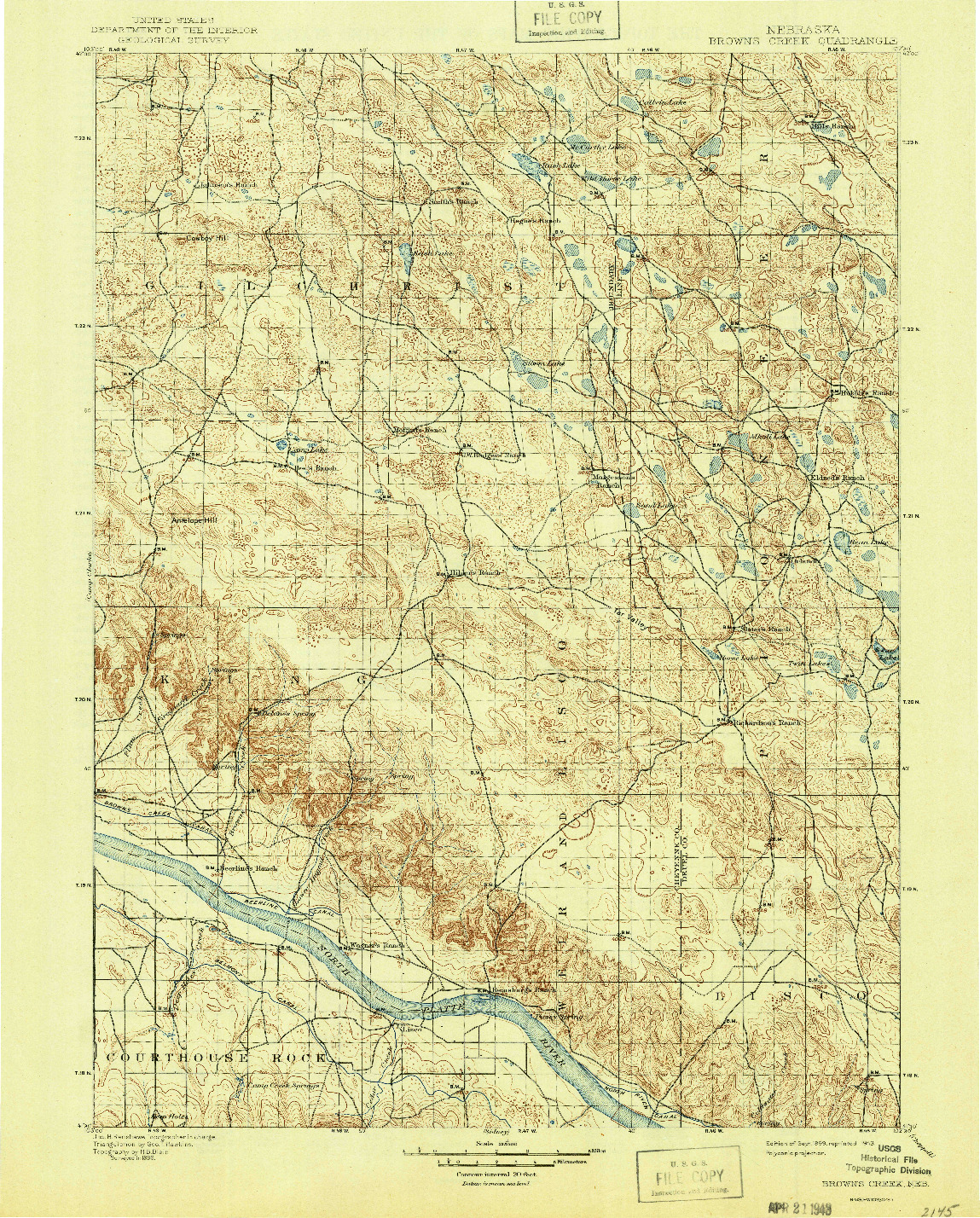 USGS 1:125000-SCALE QUADRANGLE FOR BROWNS CREEK, NE 1899