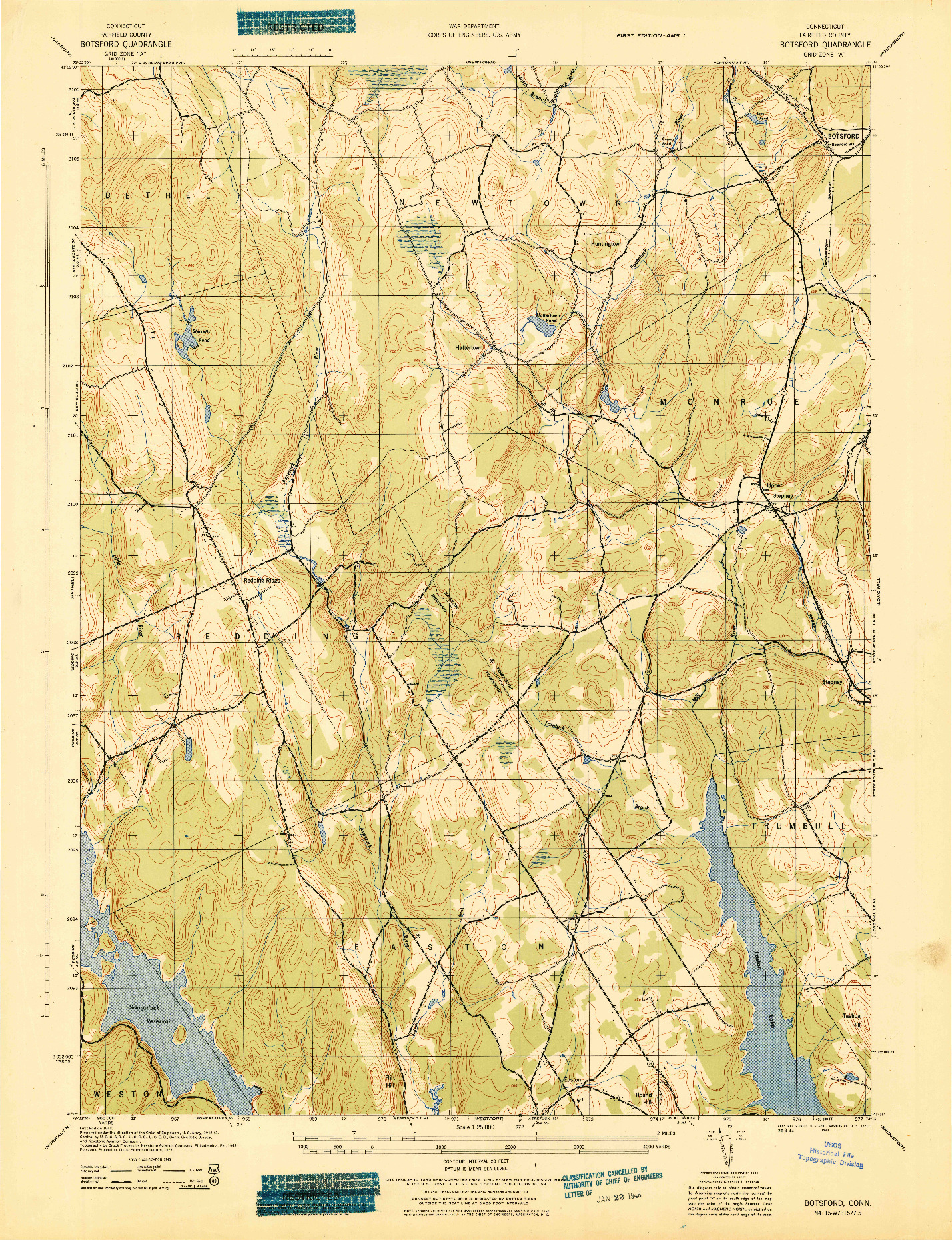 USGS 1:25000-SCALE QUADRANGLE FOR BOTSFORD, CT 1943