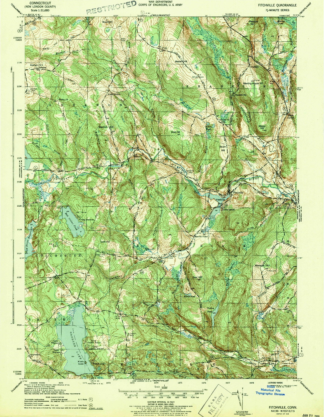 USGS 1:31680-SCALE QUADRANGLE FOR FITCHVILLE, CT 1943