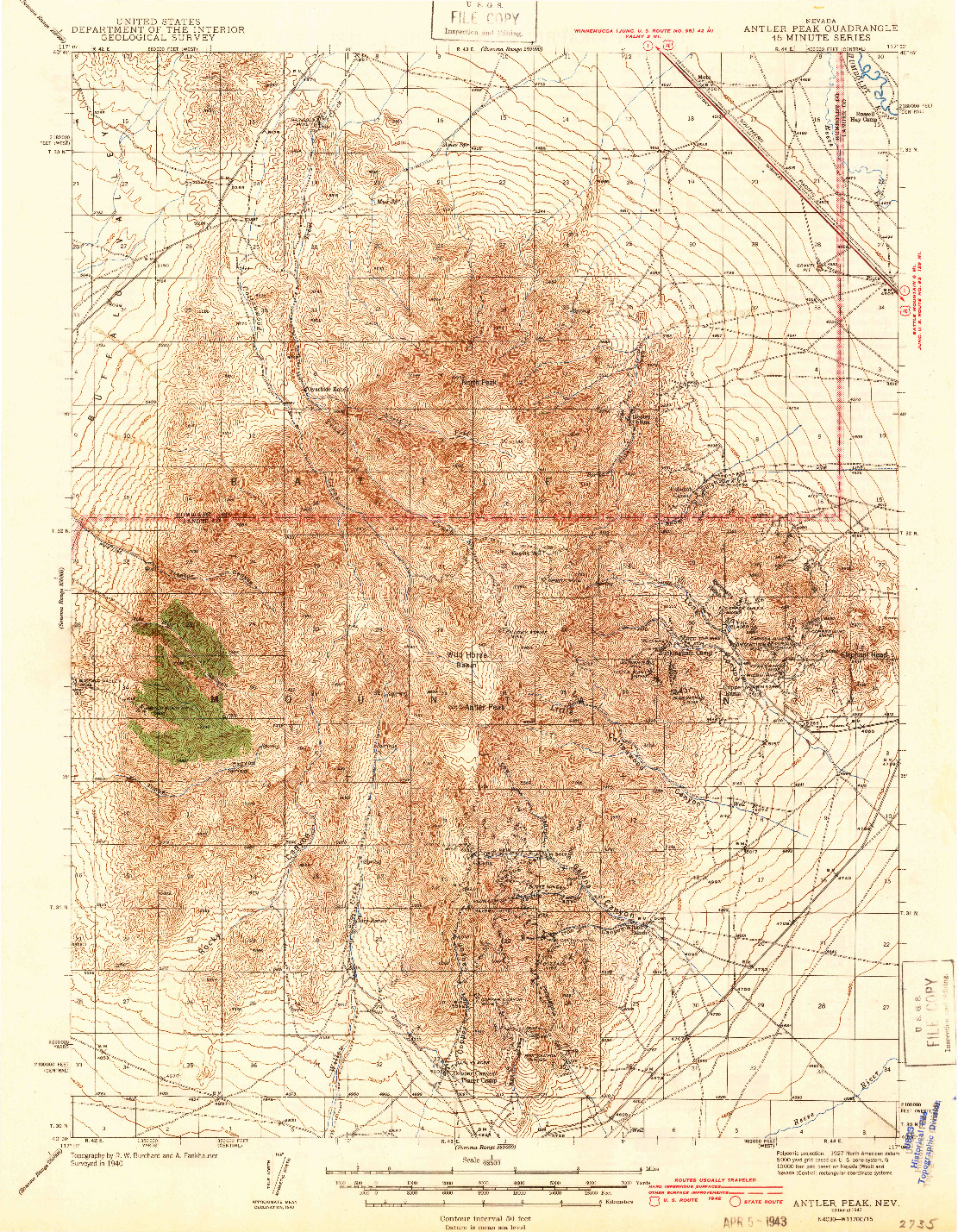 USGS 1:62500-SCALE QUADRANGLE FOR ANTLER PEAK, NV 1943