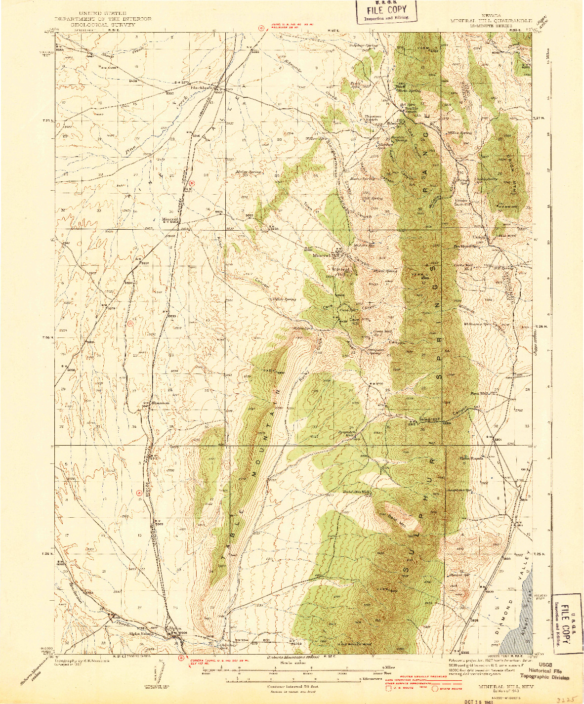 USGS 1:62500-SCALE QUADRANGLE FOR MINERAL HILL, NV 1943