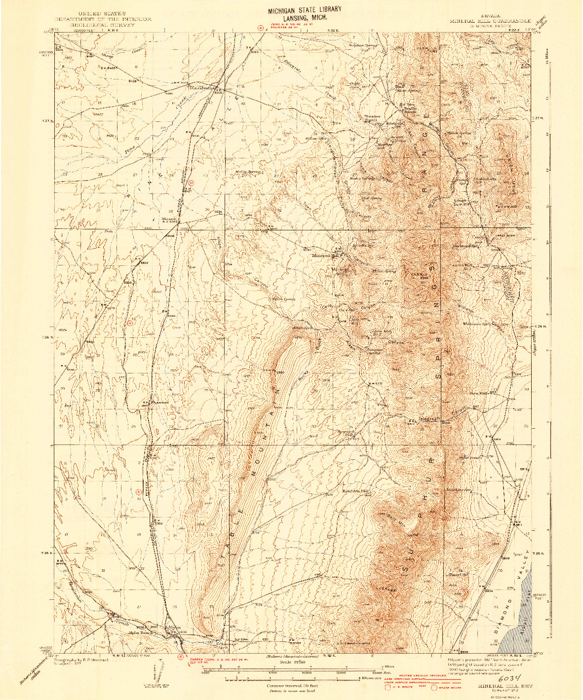 USGS 1:62500-SCALE QUADRANGLE FOR MINERAL HILL, NV 1943