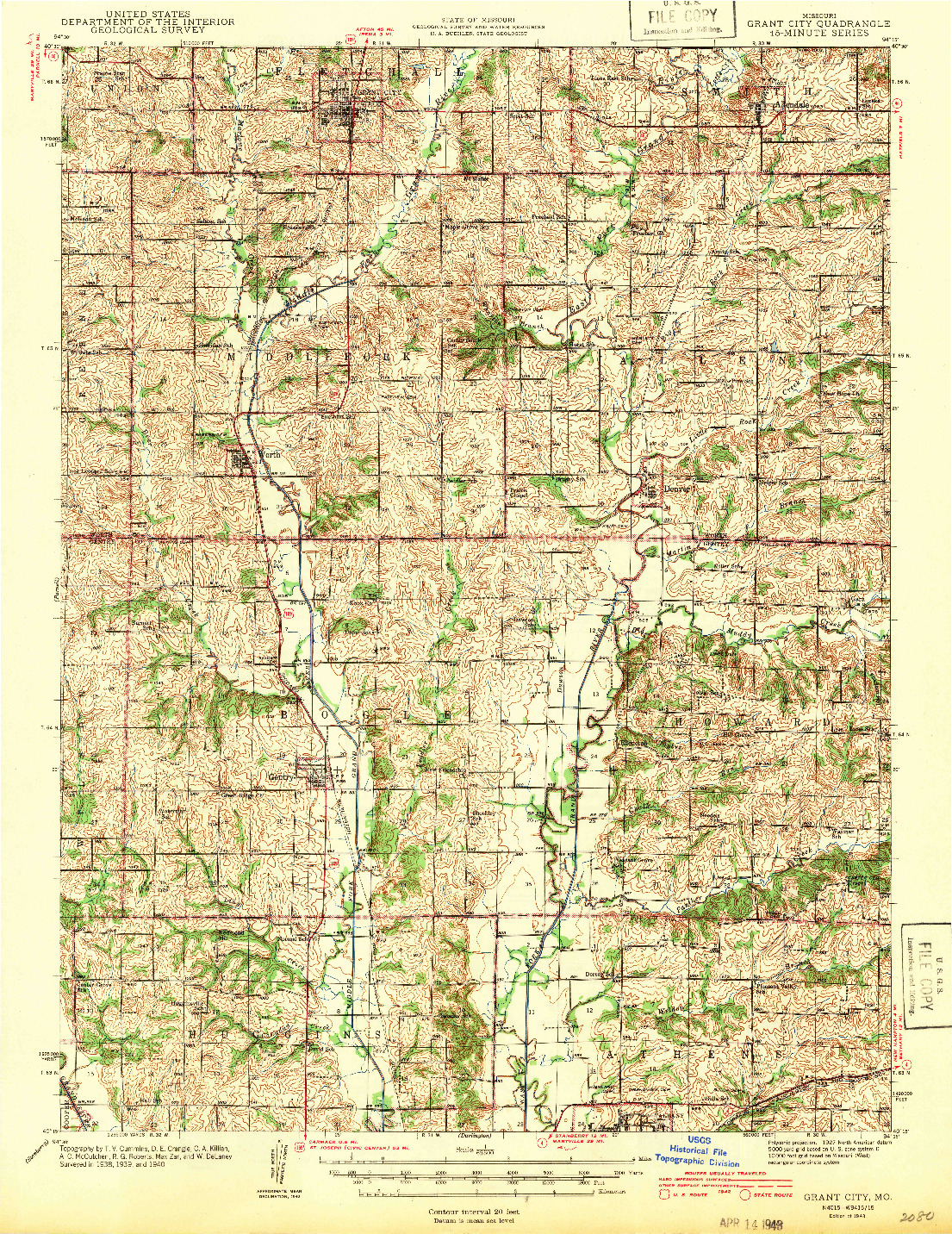 USGS 1:62500-SCALE QUADRANGLE FOR GRANT CITY, MO 1943