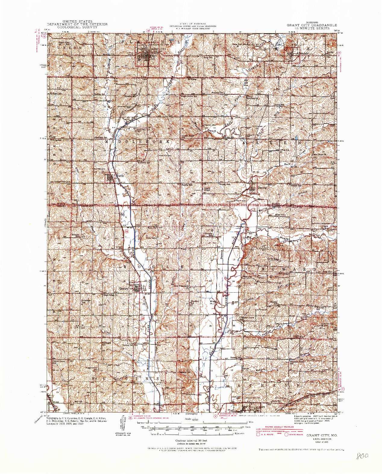USGS 1:62500-SCALE QUADRANGLE FOR GRANT CITY, MO 1943