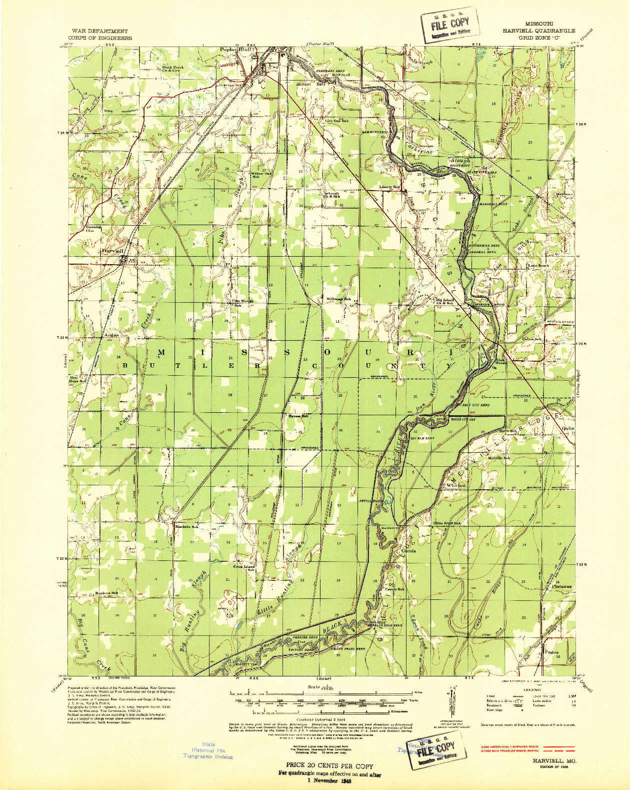 USGS 1:62500-SCALE QUADRANGLE FOR HARVIELL, MO 1935