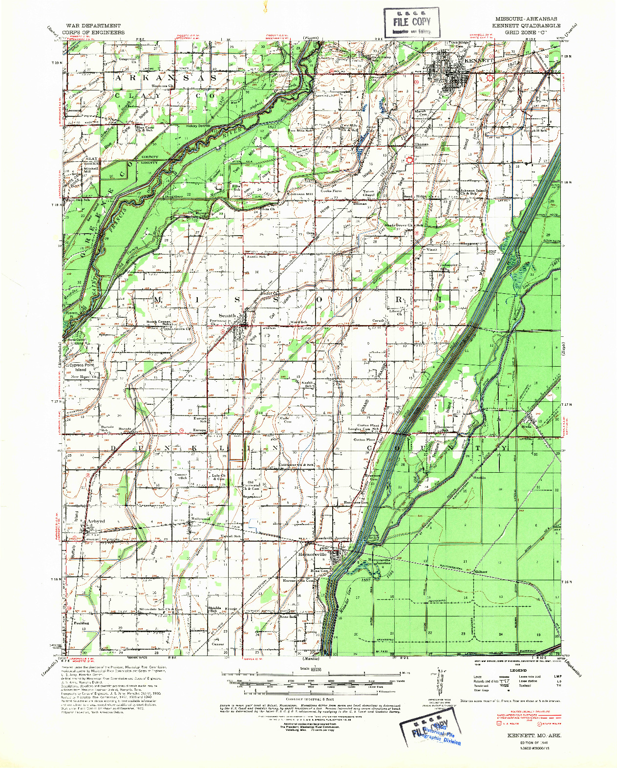 USGS 1:62500-SCALE QUADRANGLE FOR KENNETT, MO 1940
