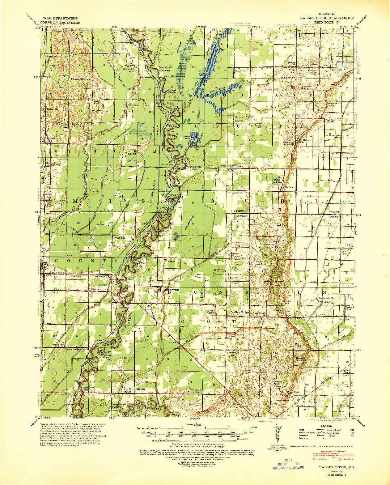USGS 1:62500-SCALE QUADRANGLE FOR VALLEY RIDGE, MO 1940