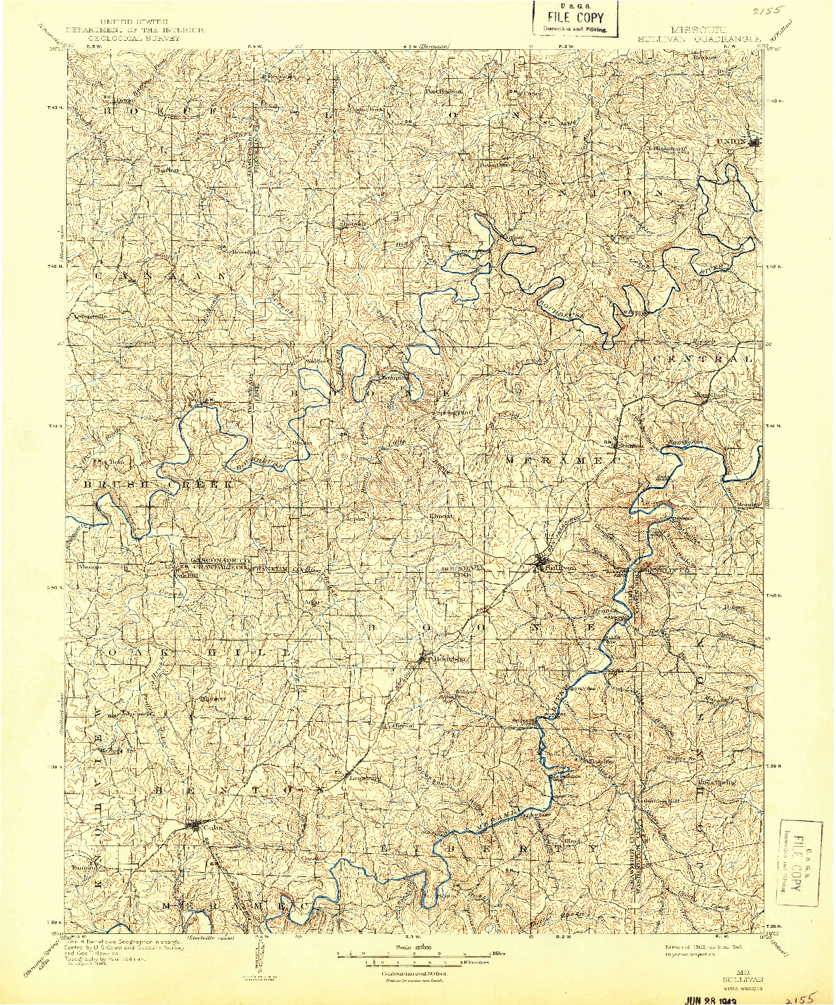 USGS 1:125000-SCALE QUADRANGLE FOR SULLIVAN, MO 1903