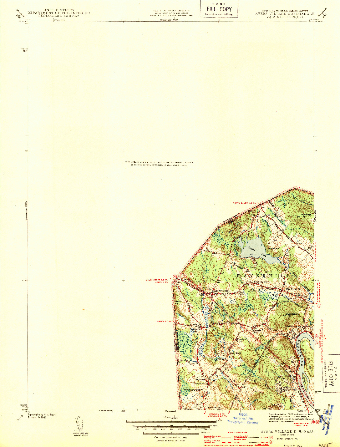 USGS 1:31680-SCALE QUADRANGLE FOR AYERS VILLAGE, NH 1943