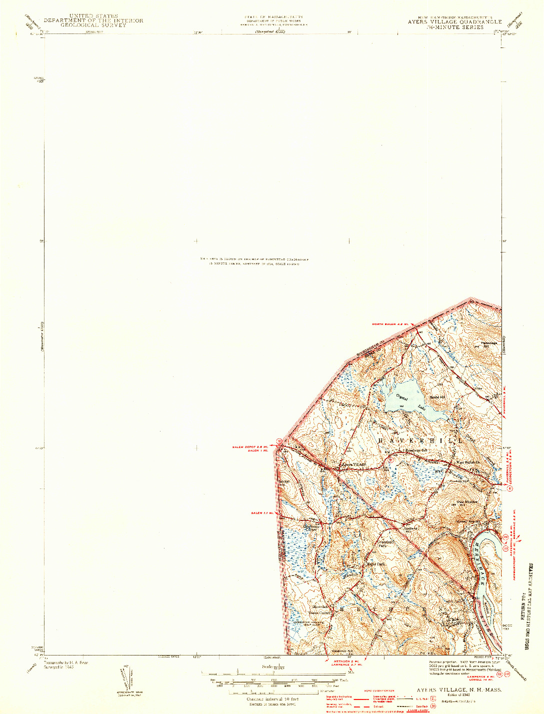 USGS 1:31680-SCALE QUADRANGLE FOR AYERS VILLAGE, NH 1943