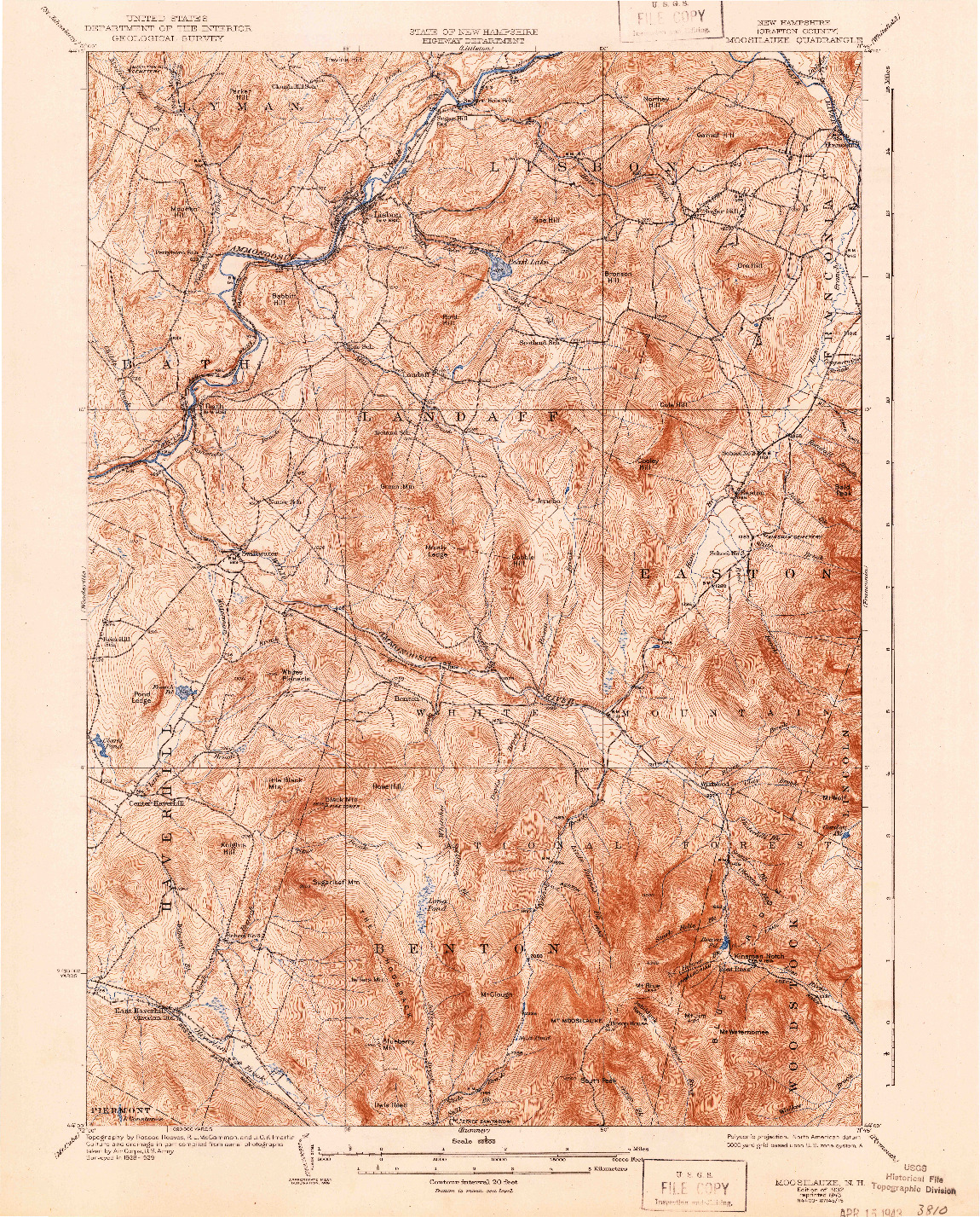 USGS 1:62500-SCALE QUADRANGLE FOR MOOSILAUKE, NH 1932