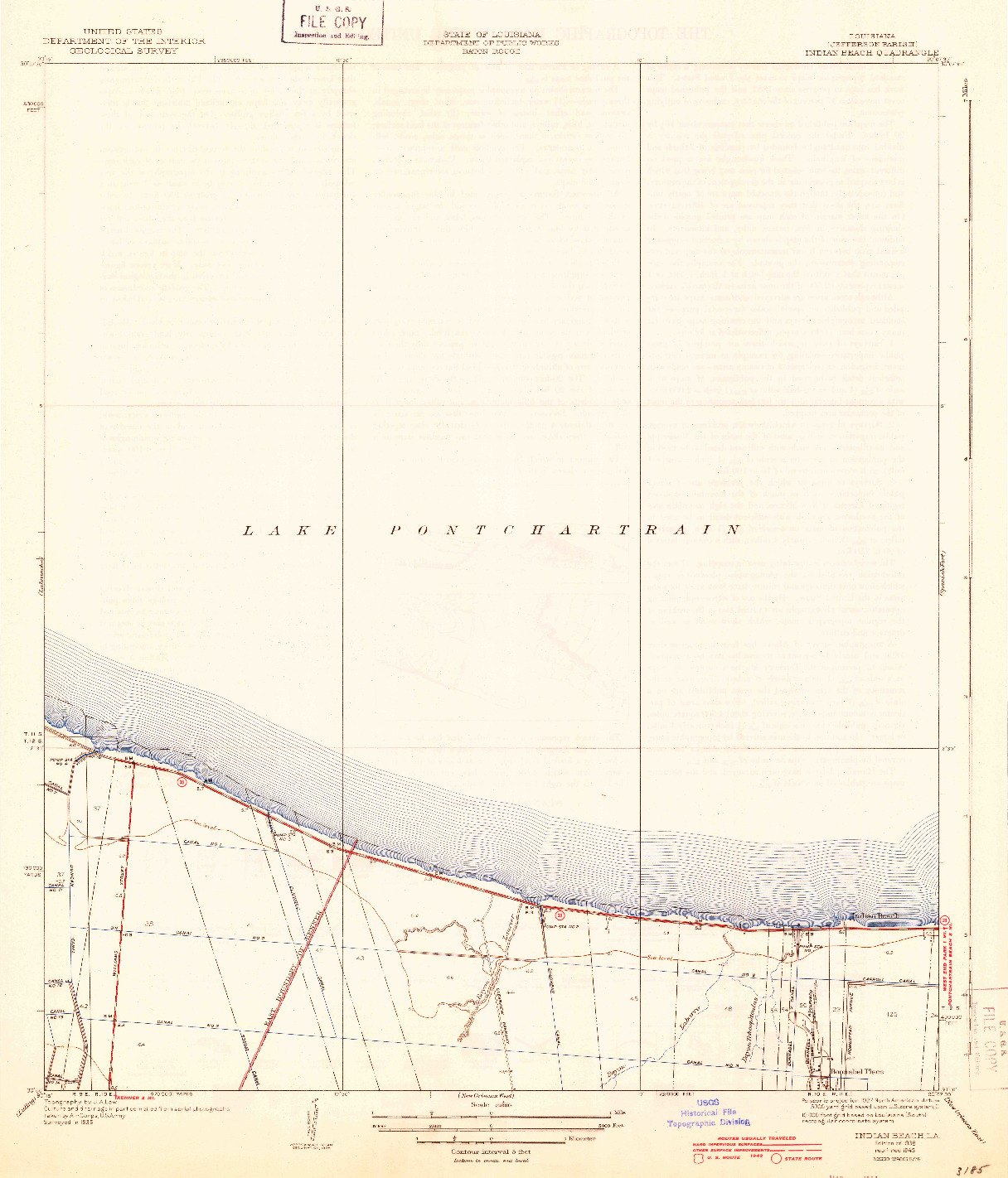 USGS 1:31680-SCALE QUADRANGLE FOR INDIAN BEACH, LA 1938