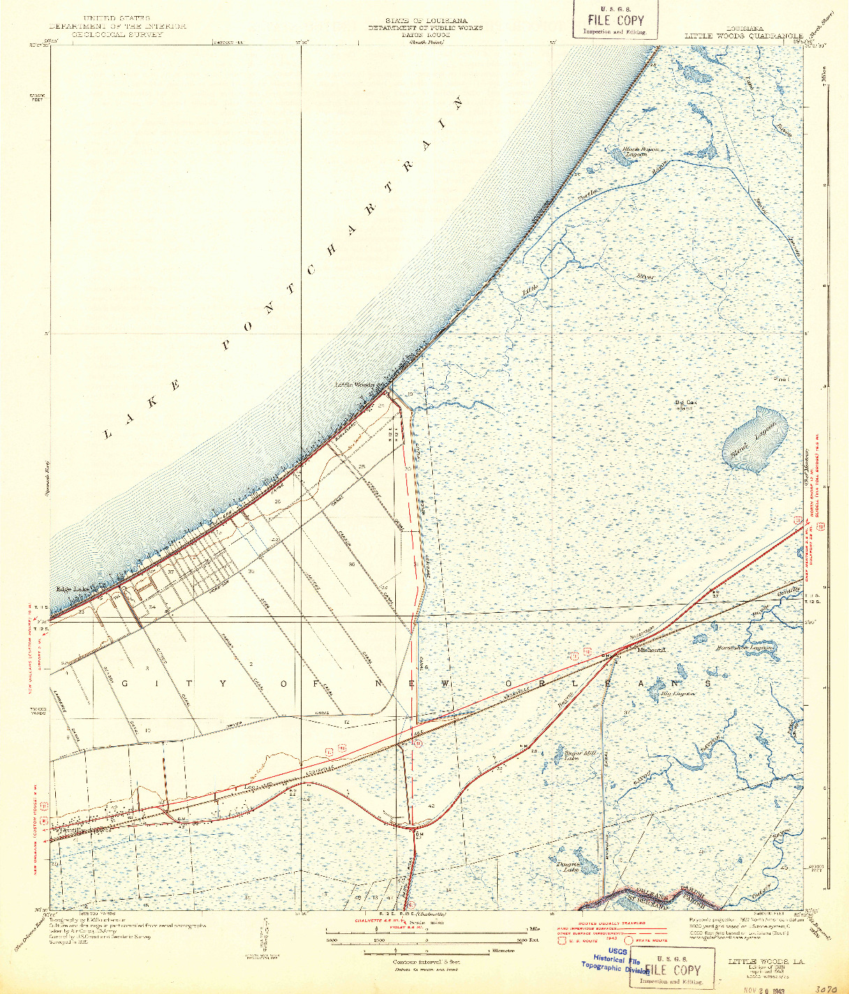USGS 1:31680-SCALE QUADRANGLE FOR LITTLE WOODS, LA 1943
