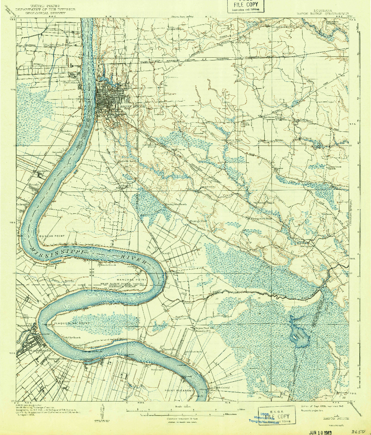 USGS 1:62500-SCALE QUADRANGLE FOR BATON ROUGE, LA 1908