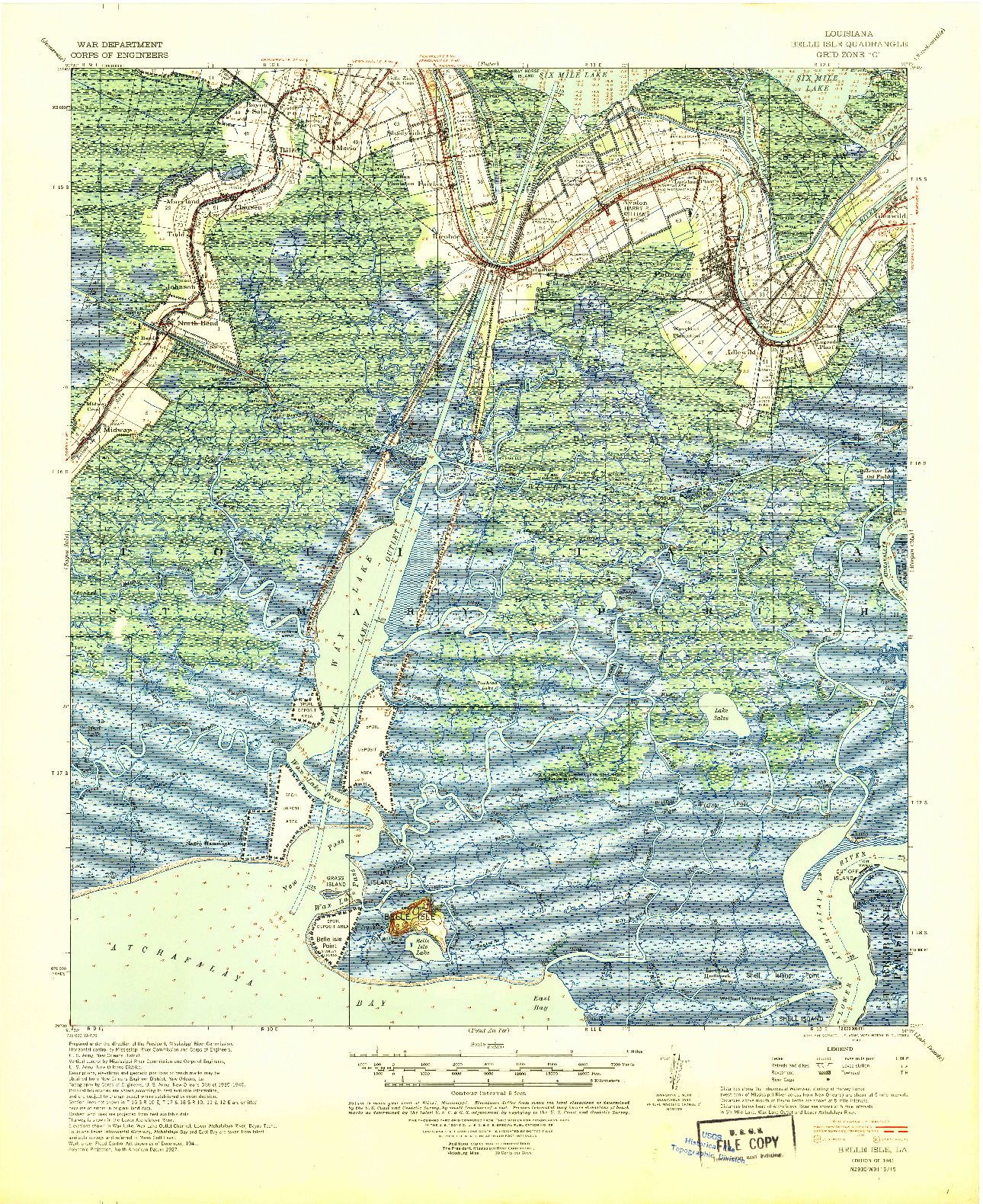 USGS 1:62500-SCALE QUADRANGLE FOR BELLE ISLE, LA 1941
