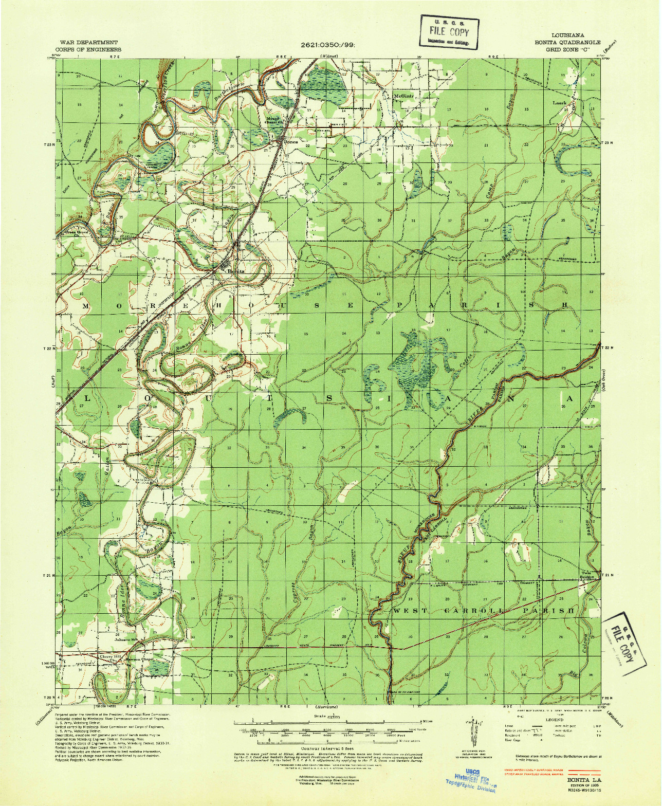 USGS 1:62500-SCALE QUADRANGLE FOR BONITA, LA 1935