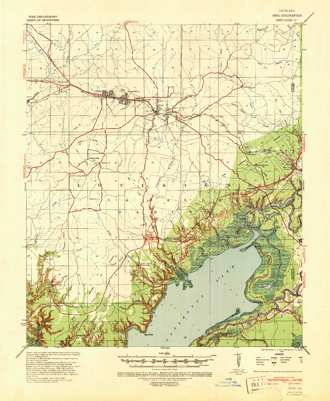 USGS 1:62500-SCALE QUADRANGLE FOR JENA, LA 1941