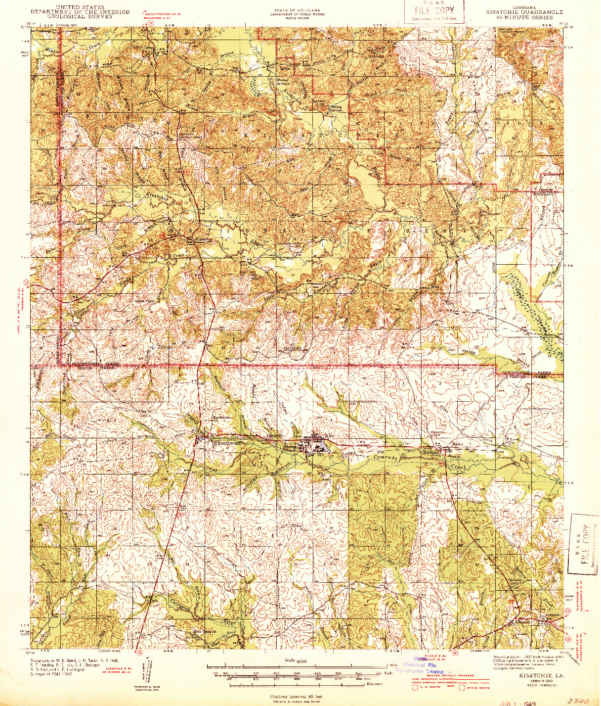 USGS 1:62500-SCALE QUADRANGLE FOR KISATCHIE, LA 1943