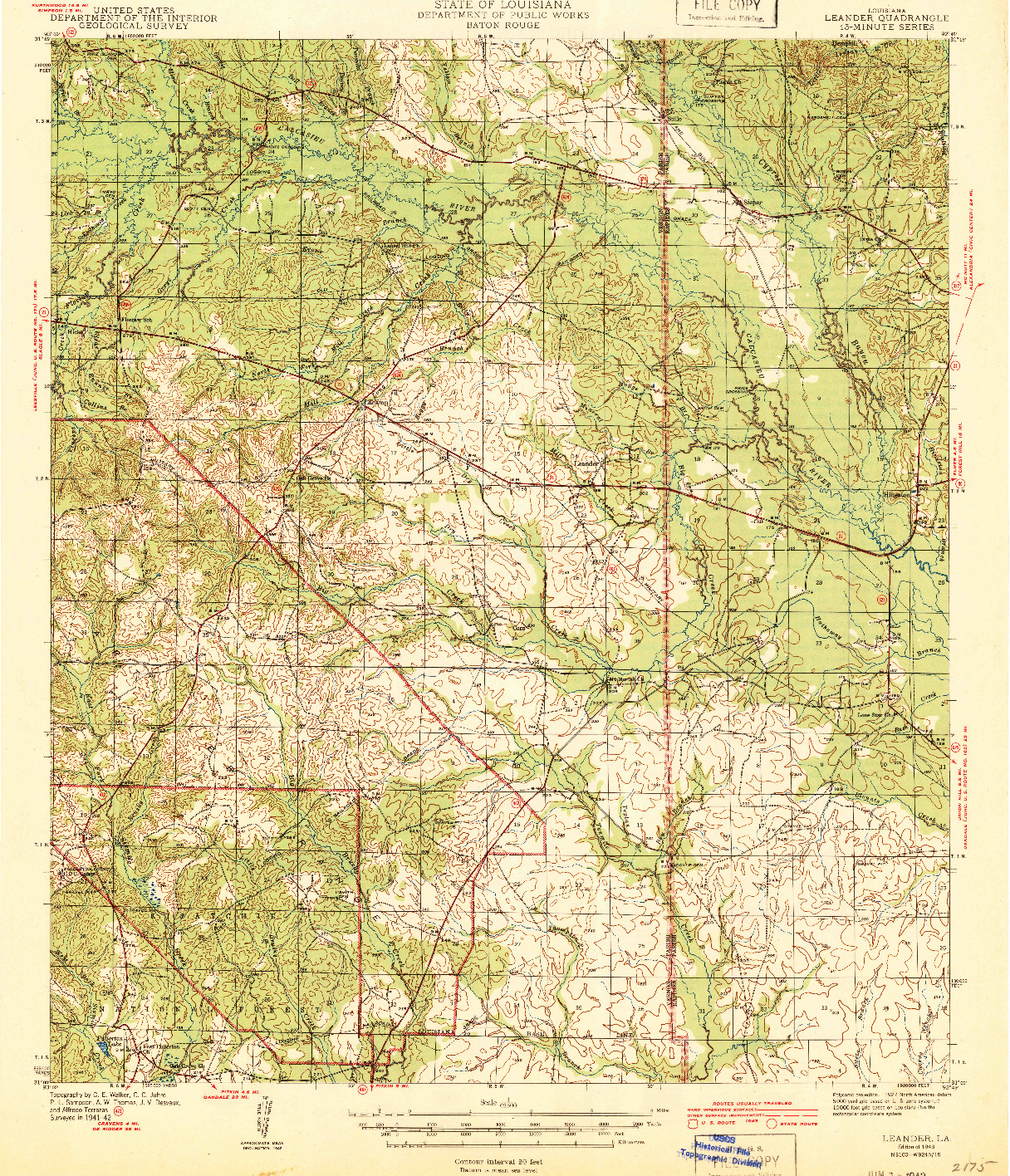 USGS 1:62500-SCALE QUADRANGLE FOR LEANDER, LA 1943