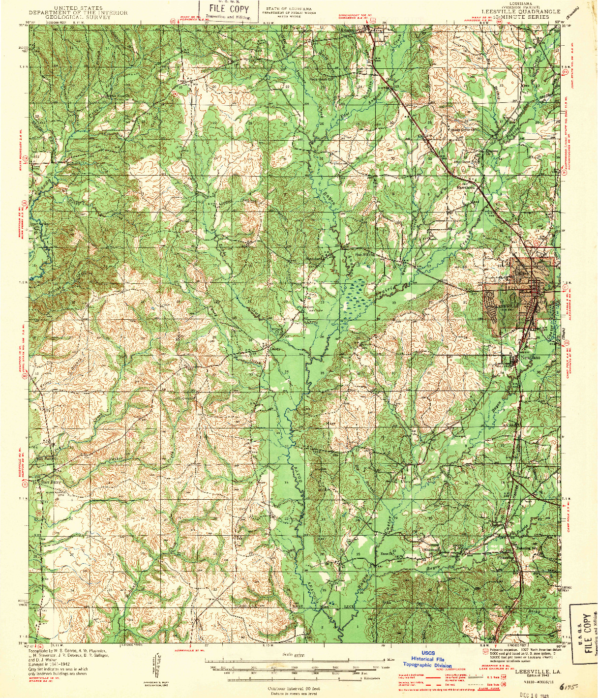 USGS 1:62500-SCALE QUADRANGLE FOR LEESVILLE, LA 1943