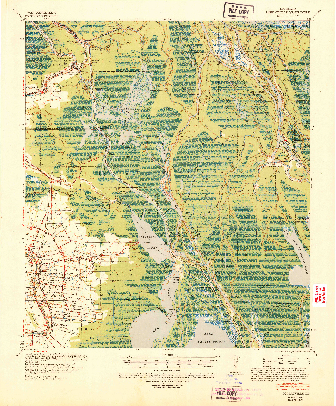 USGS 1:62500-SCALE QUADRANGLE FOR LOREAUVILLE, LA 1941