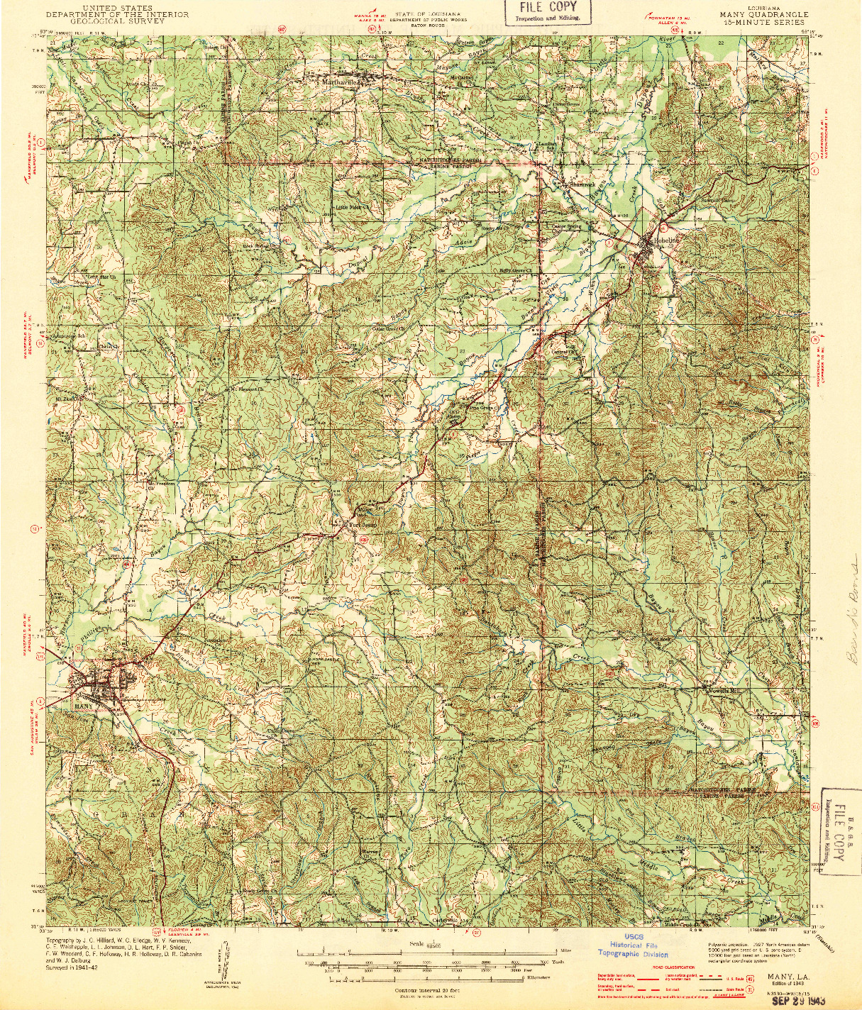 USGS 1:62500-SCALE QUADRANGLE FOR MANY, LA 1943