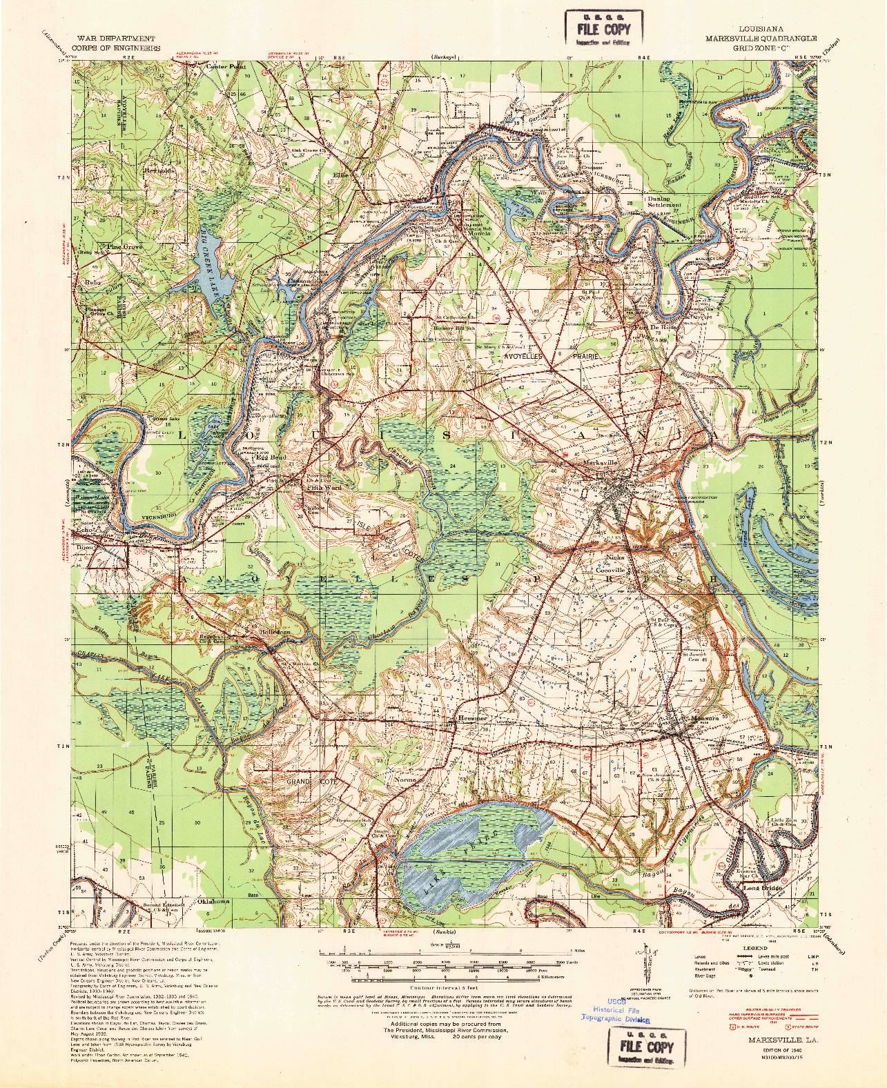 USGS 1:62500-SCALE QUADRANGLE FOR MARKSVILLE, LA 1940