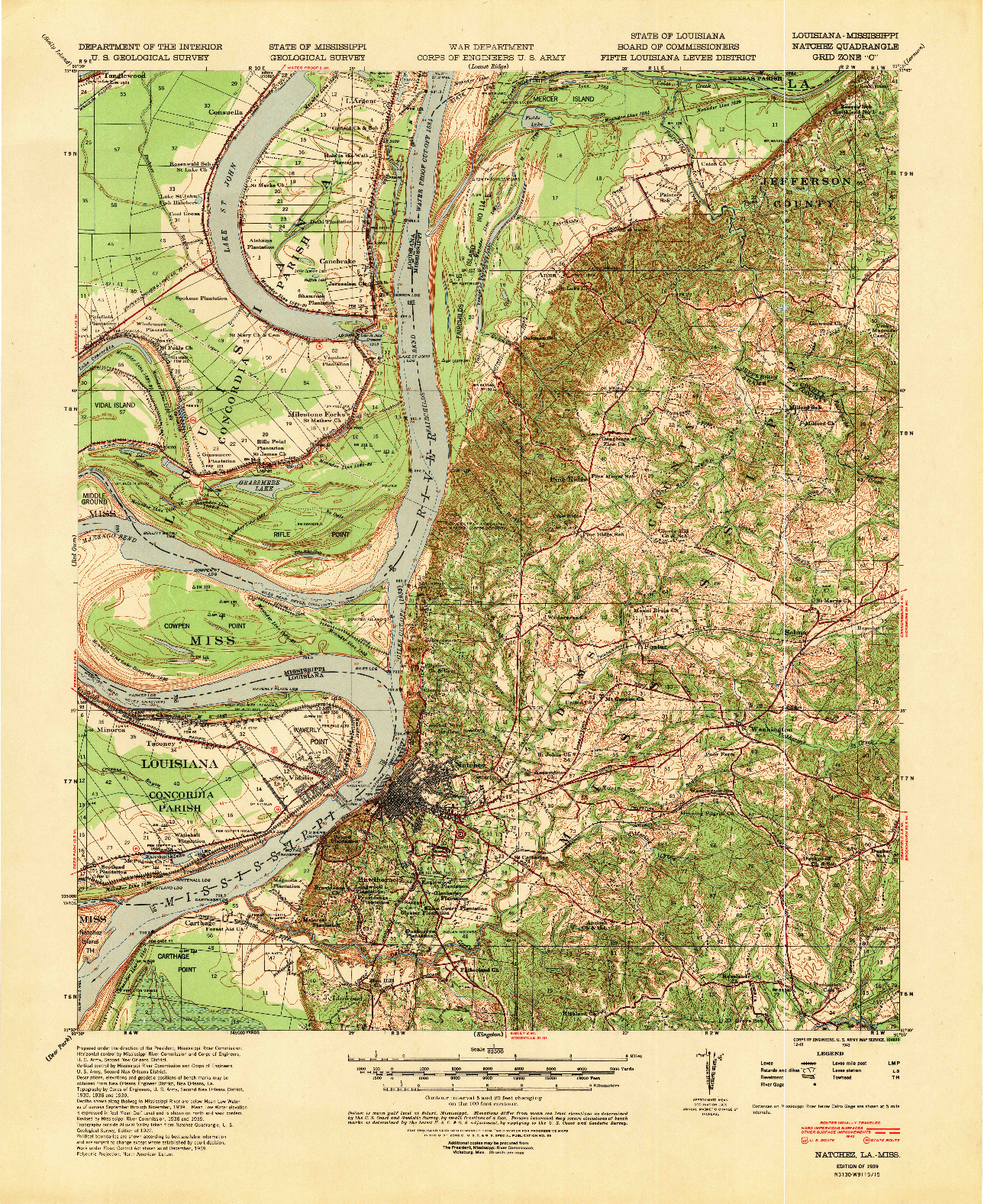 USGS 1:62500-SCALE QUADRANGLE FOR NATCHEZ, LA 1939