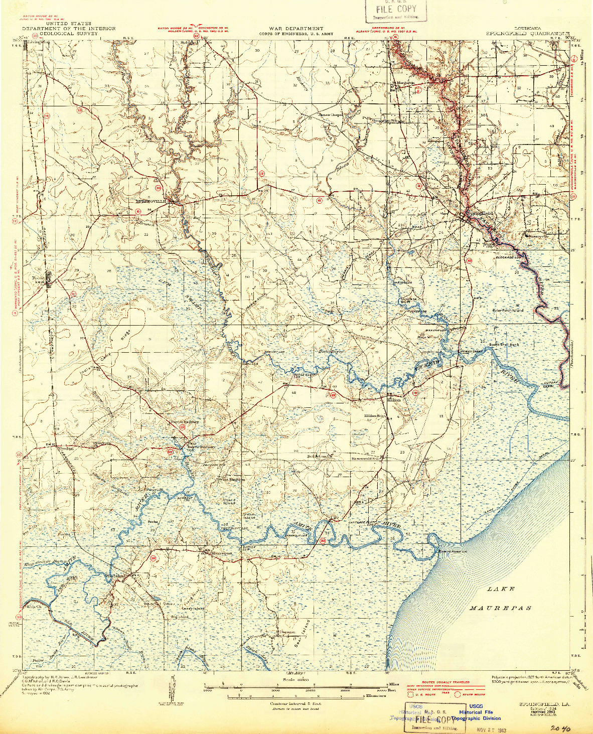 USGS 1:62500-SCALE QUADRANGLE FOR SPRINGFIELD, LA 1934