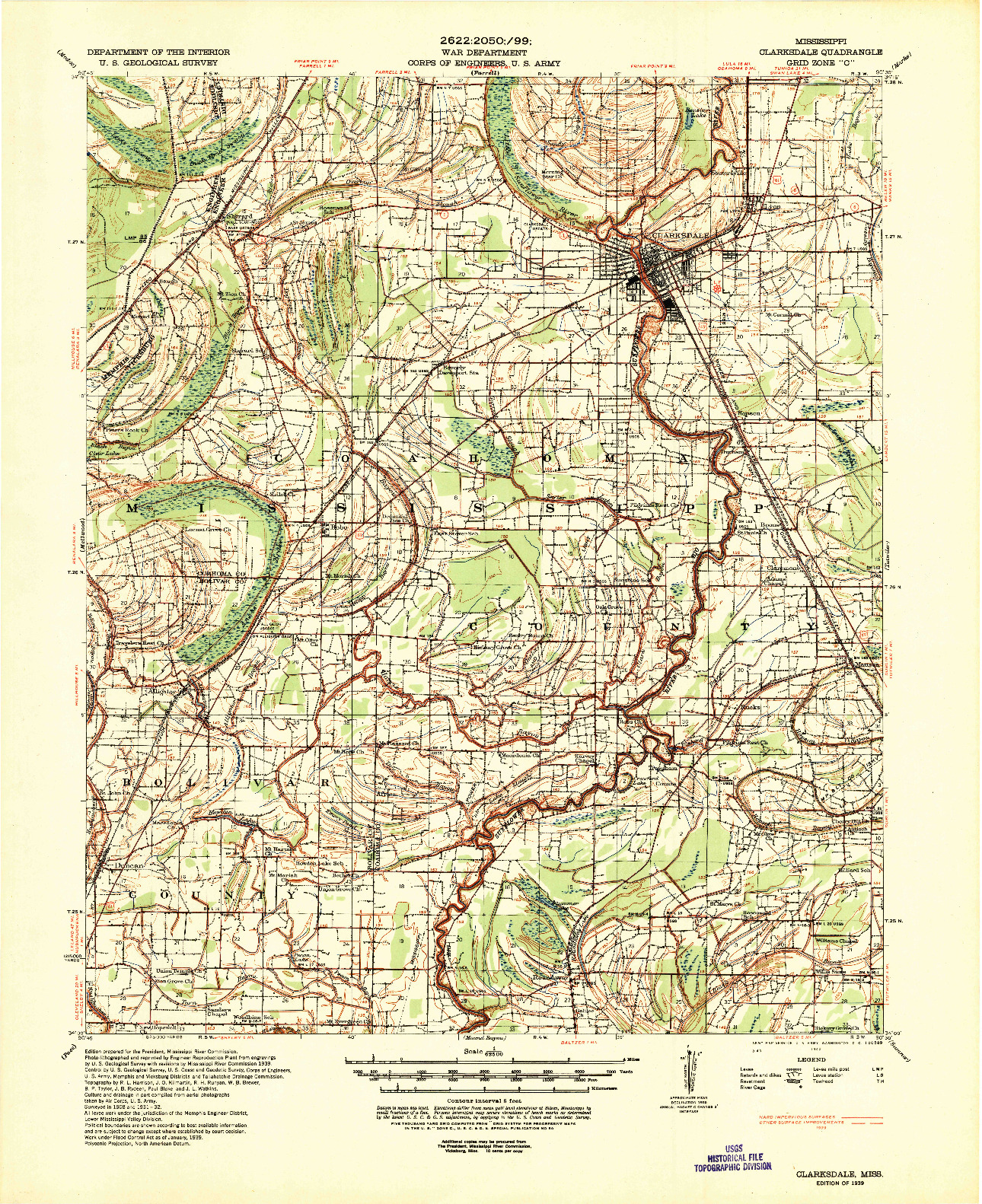 USGS 1:62500-SCALE QUADRANGLE FOR CLARKSDALE, MS 1939