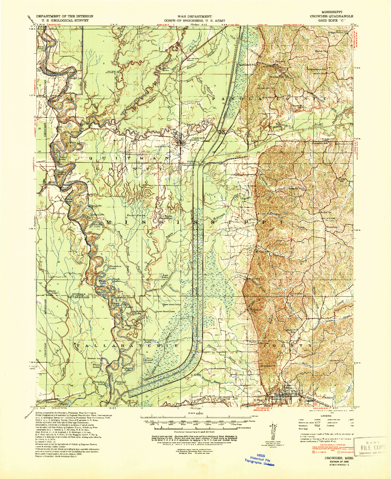 USGS 1:62500-SCALE QUADRANGLE FOR CROWDER, MS 1939