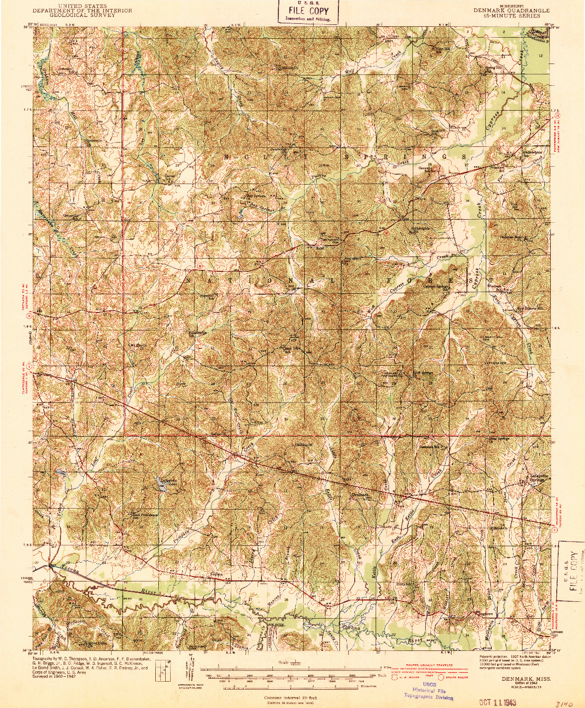 USGS 1:62500-SCALE QUADRANGLE FOR DENMARK, MS 1943