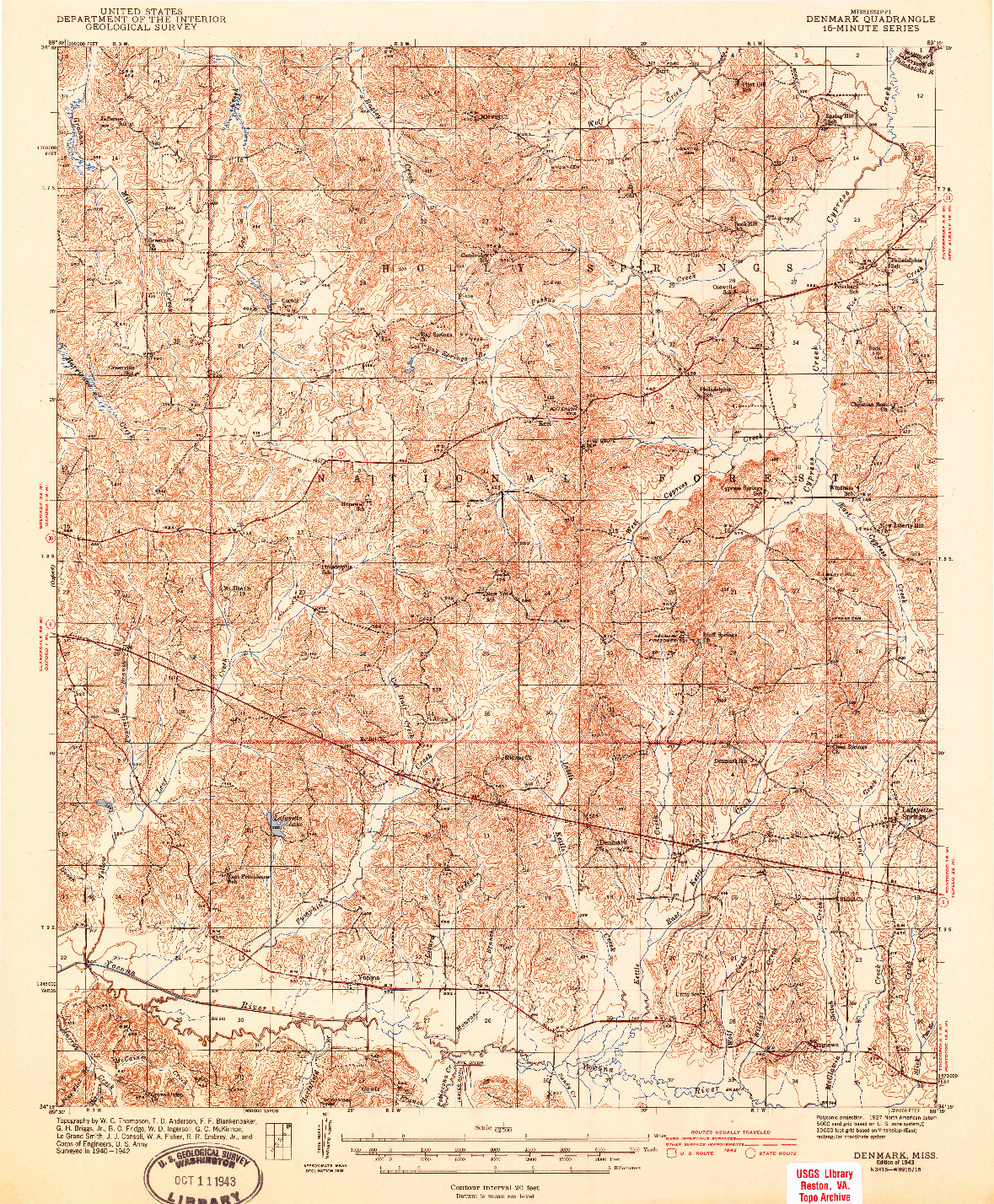 USGS 1:62500-SCALE QUADRANGLE FOR DENMARK, MS 1943