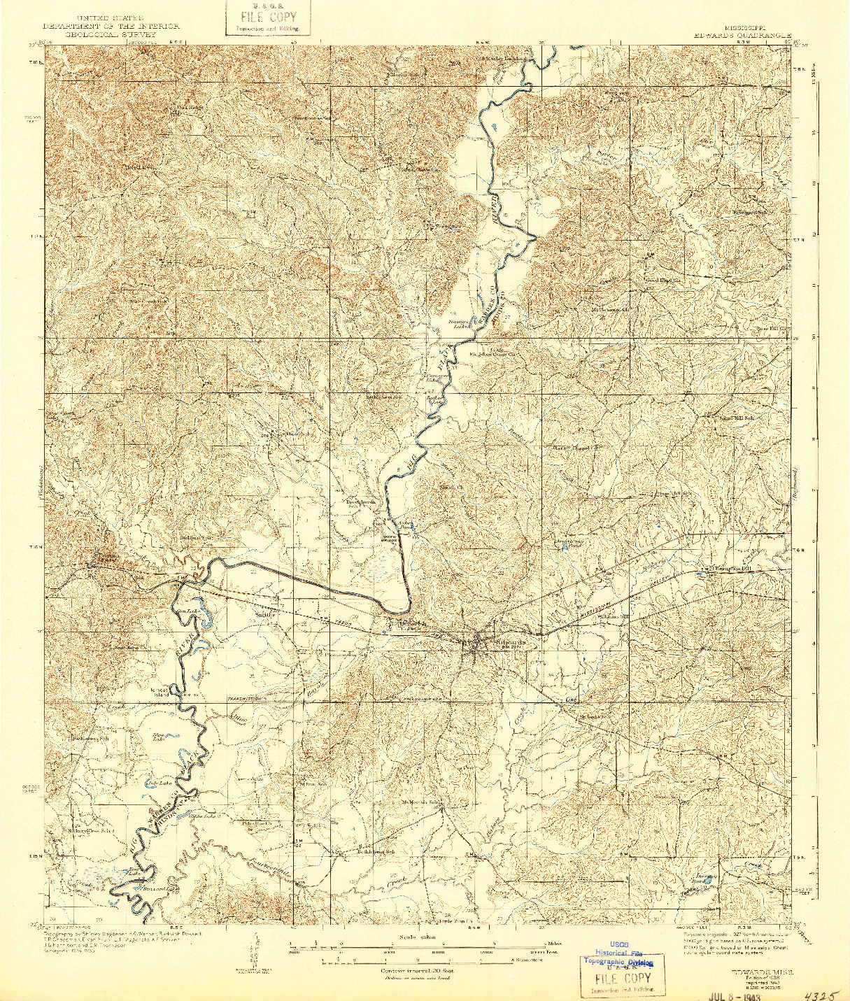 USGS 1:62500-SCALE QUADRANGLE FOR EDWARDS, MS 1938