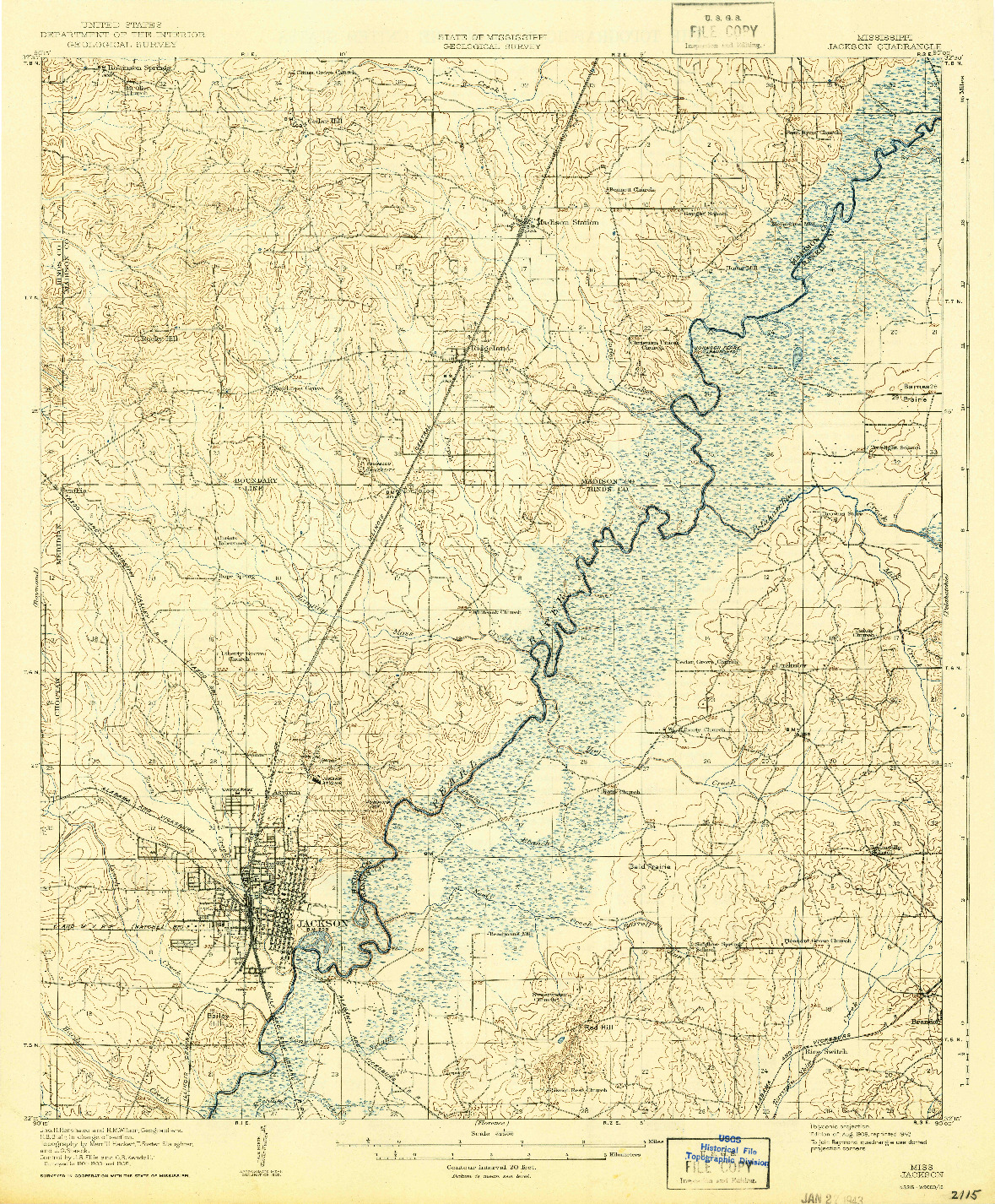 USGS 1:62500-SCALE QUADRANGLE FOR JACKSON, MS 1908