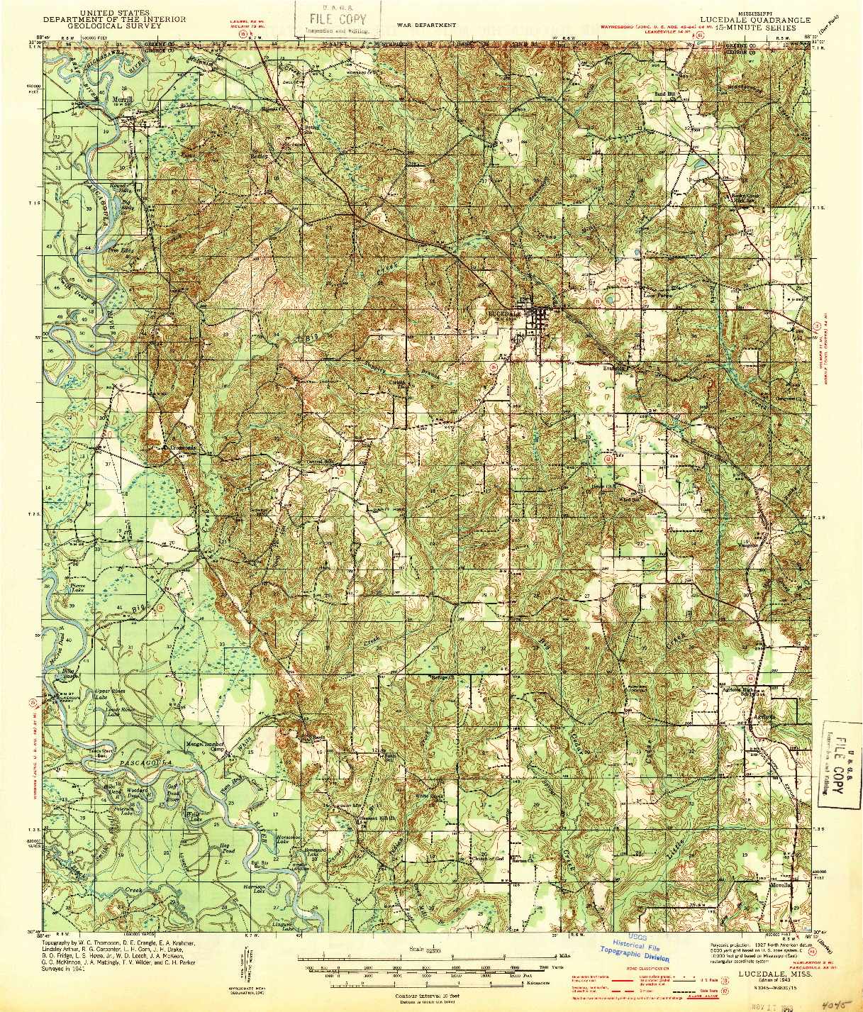 USGS 1:62500-SCALE QUADRANGLE FOR LUCEDALE, MS 1943