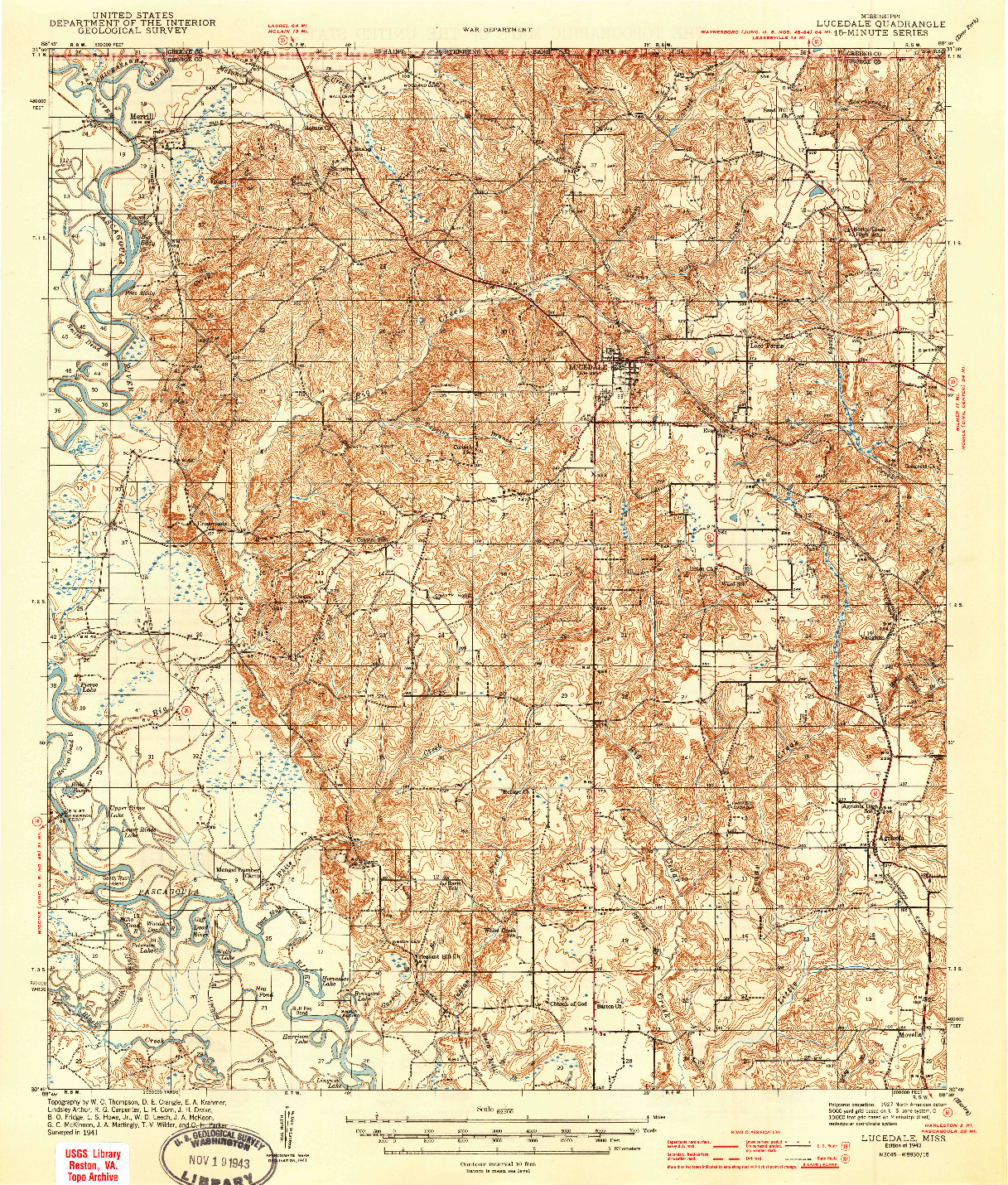 USGS 1:62500-SCALE QUADRANGLE FOR LUCEDALE, MS 1943