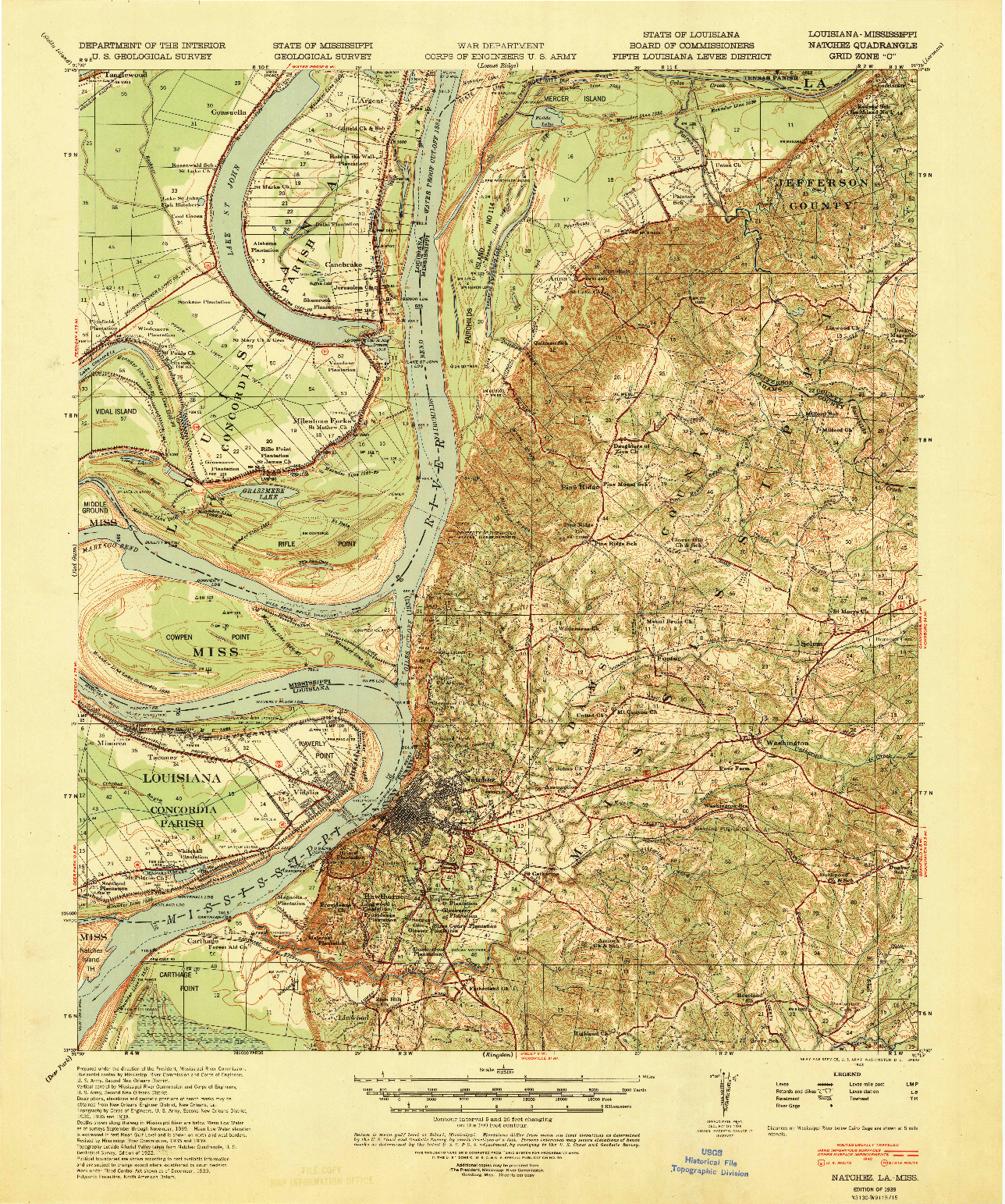 USGS 1:62500-SCALE QUADRANGLE FOR NATCHEZ, MS 1939