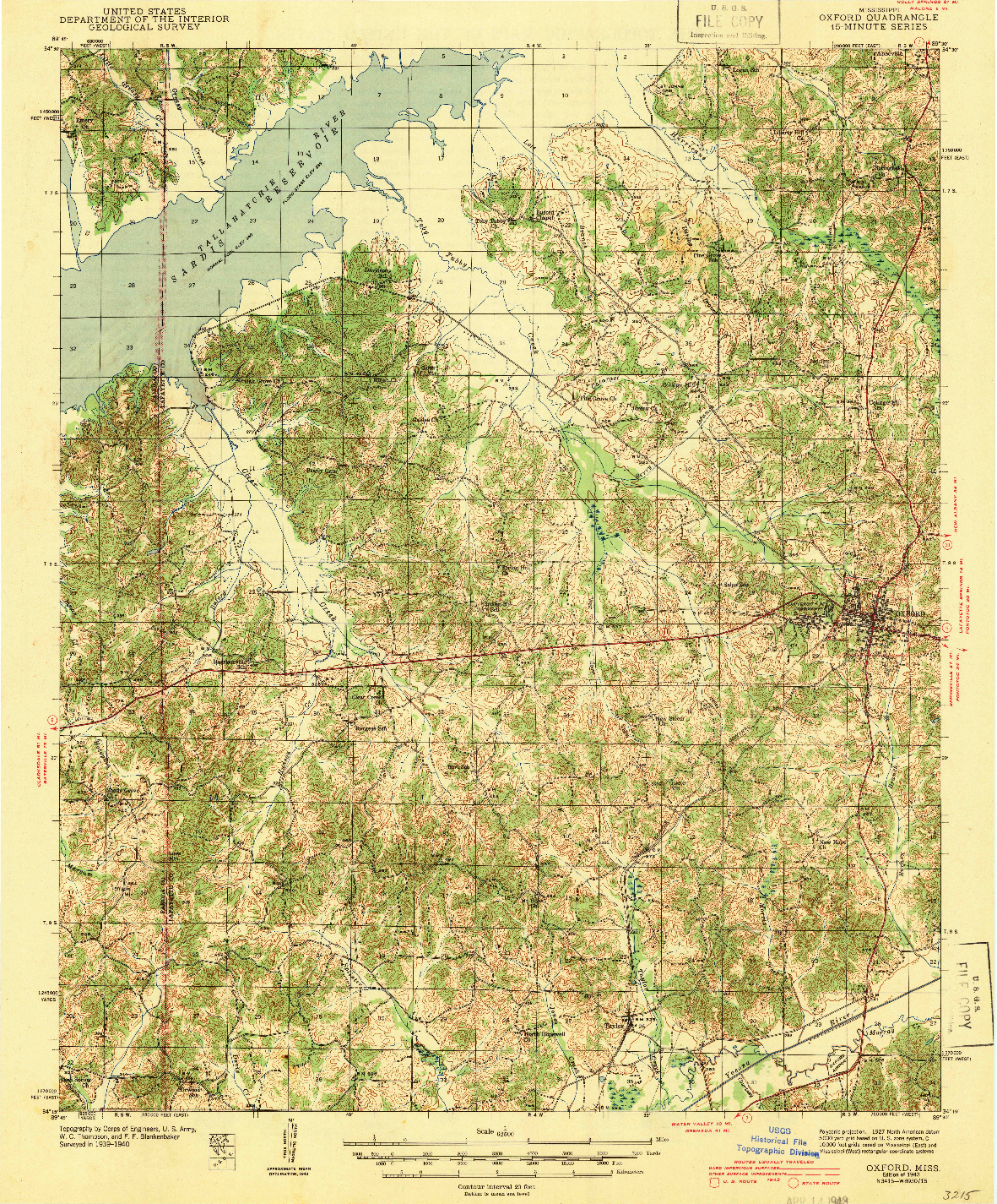 USGS 1:62500-SCALE QUADRANGLE FOR OXFORD, MS 1943
