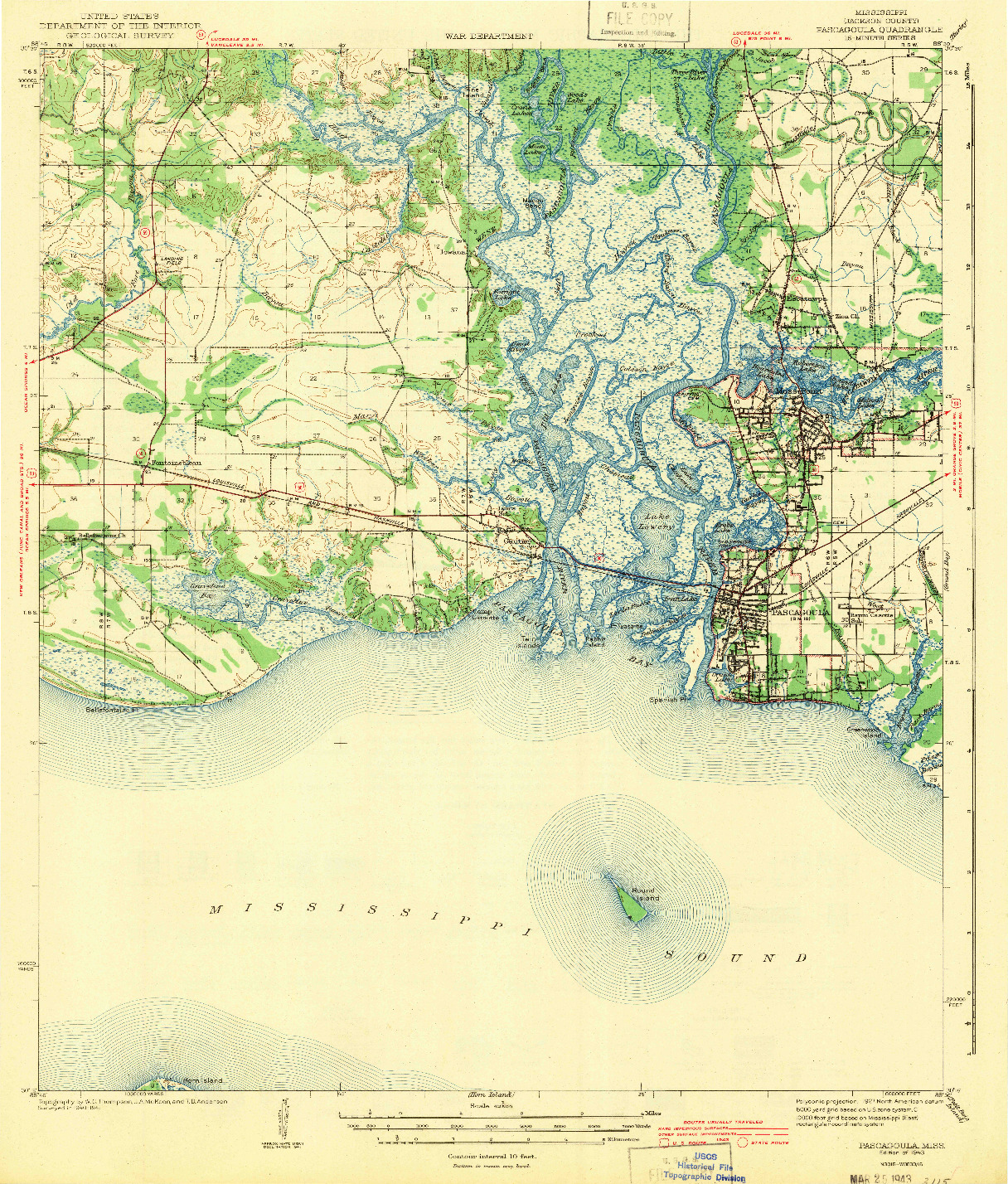 USGS 1:62500-SCALE QUADRANGLE FOR PASCAGOULA, MS 1943