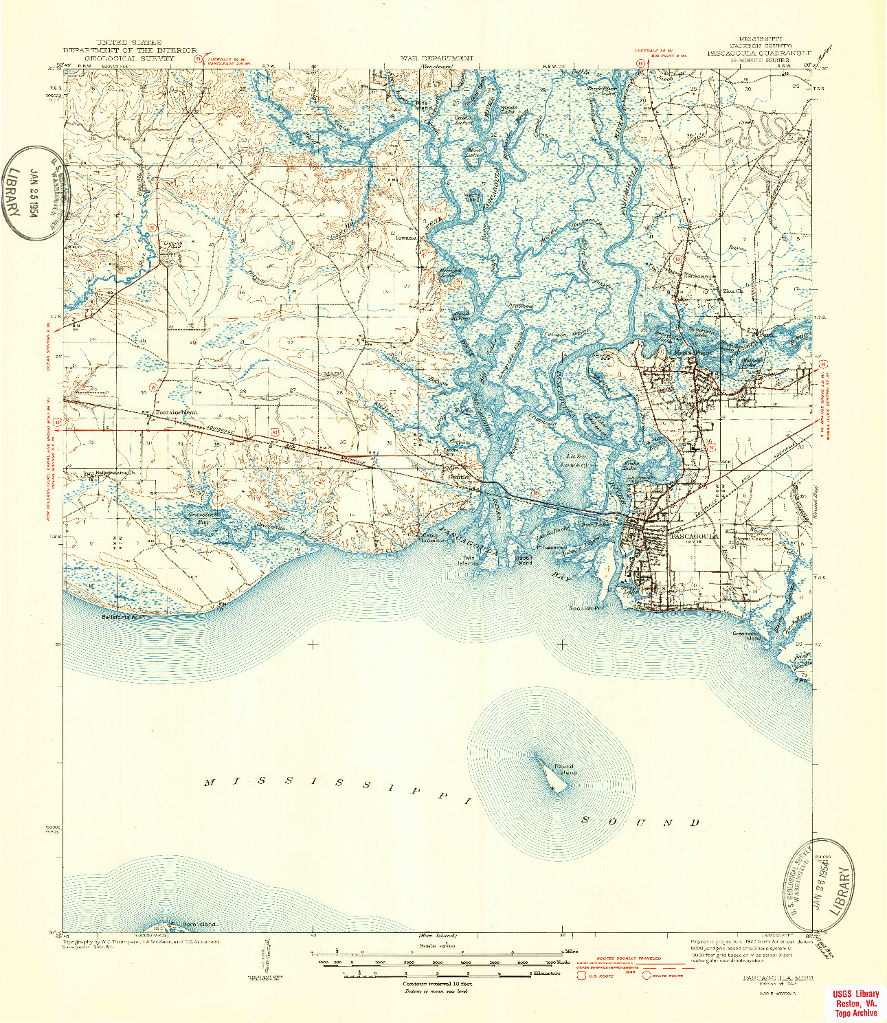 USGS 1:62500-SCALE QUADRANGLE FOR PASCAGOULA, MS 1943